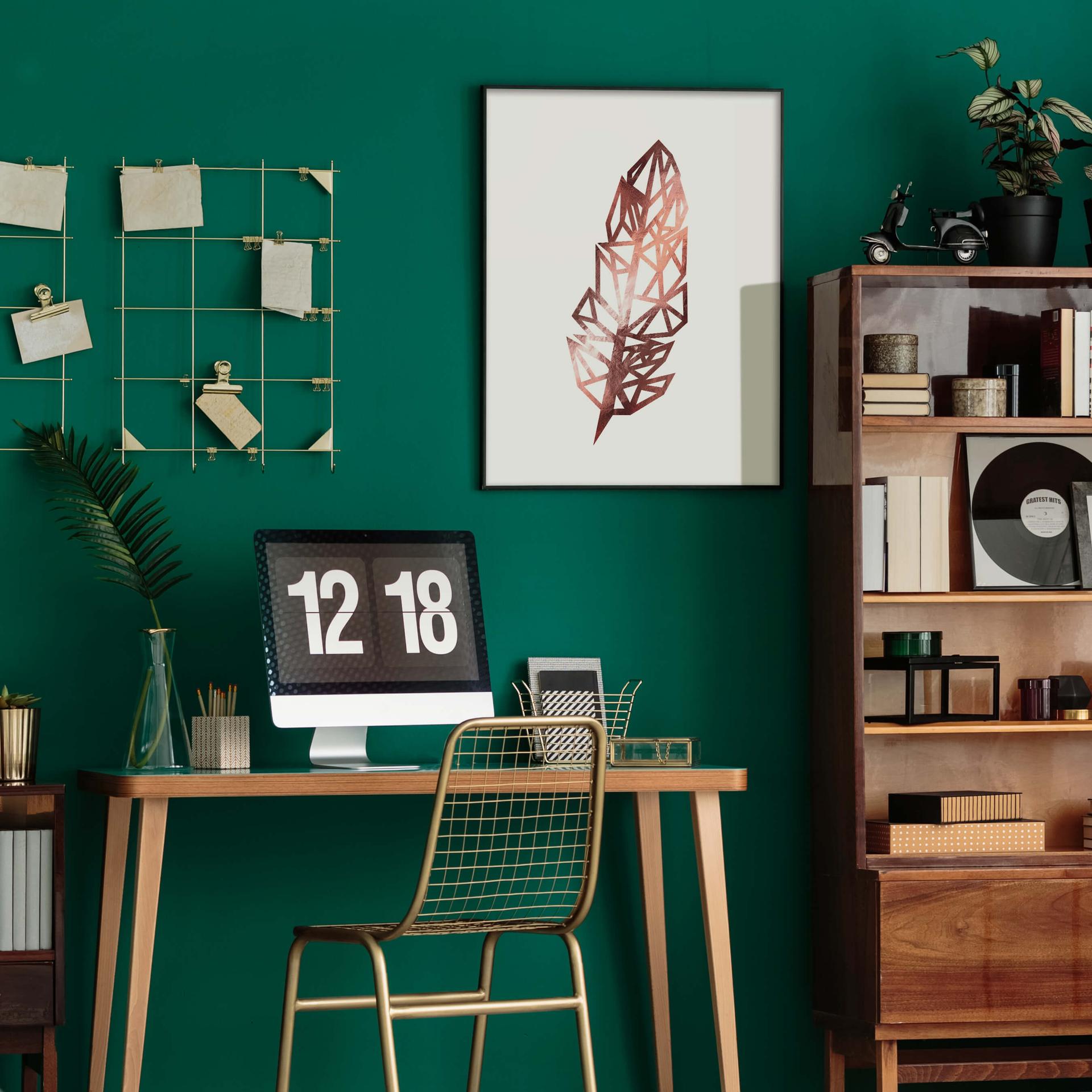 Plakat - Origami Fjer - Rosegold-optik
