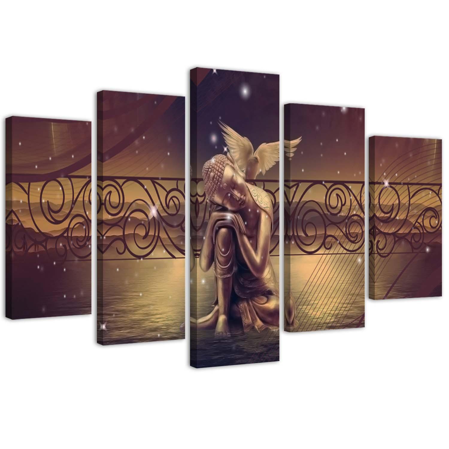 5 stykke lærredsprint, Buddha Brown Feng Shui