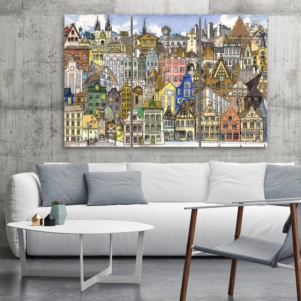 3 stykke lærredstryk, Happy City
