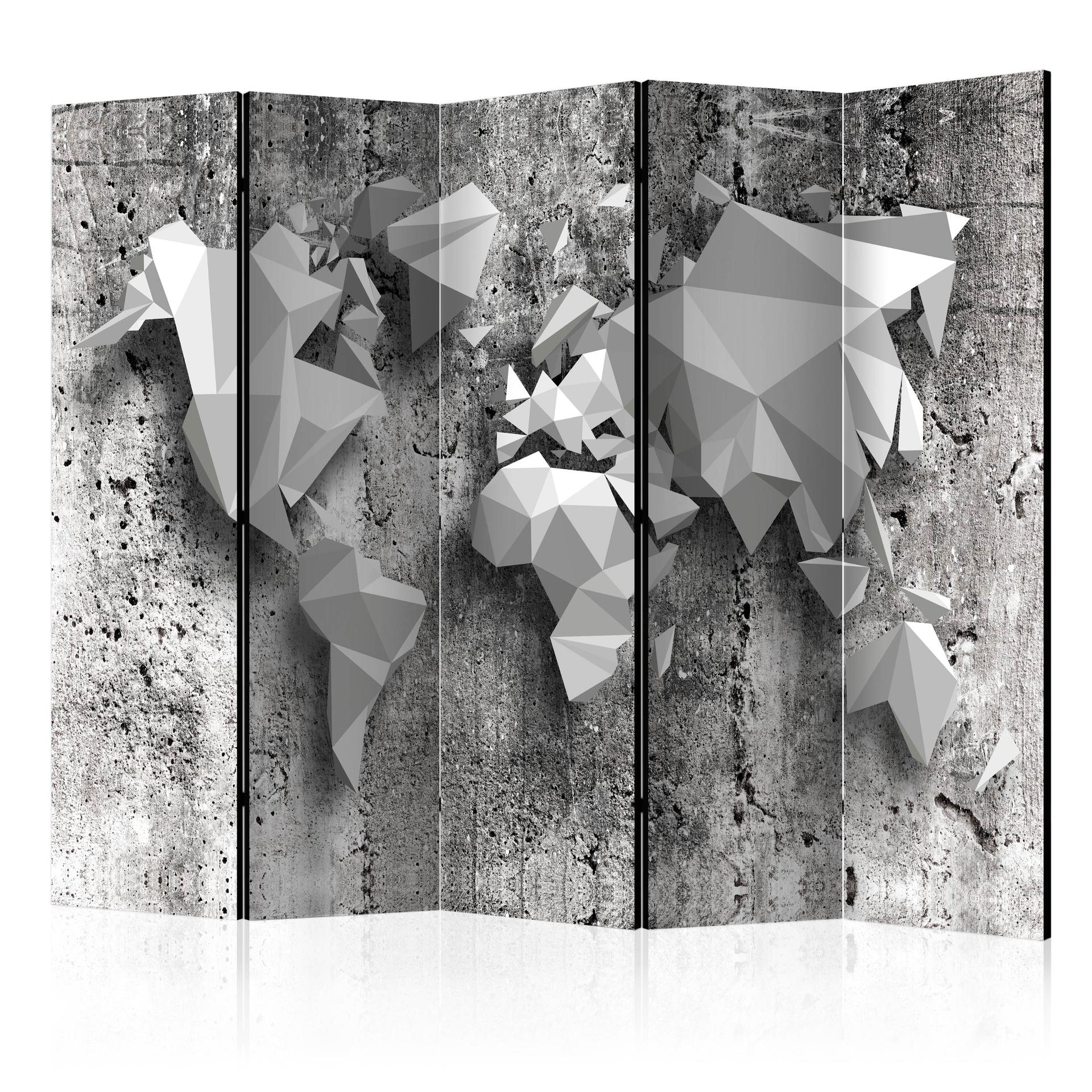 Rumdeler med skærm - Verdenskort: Origami , 5-delt - 225x172 cm