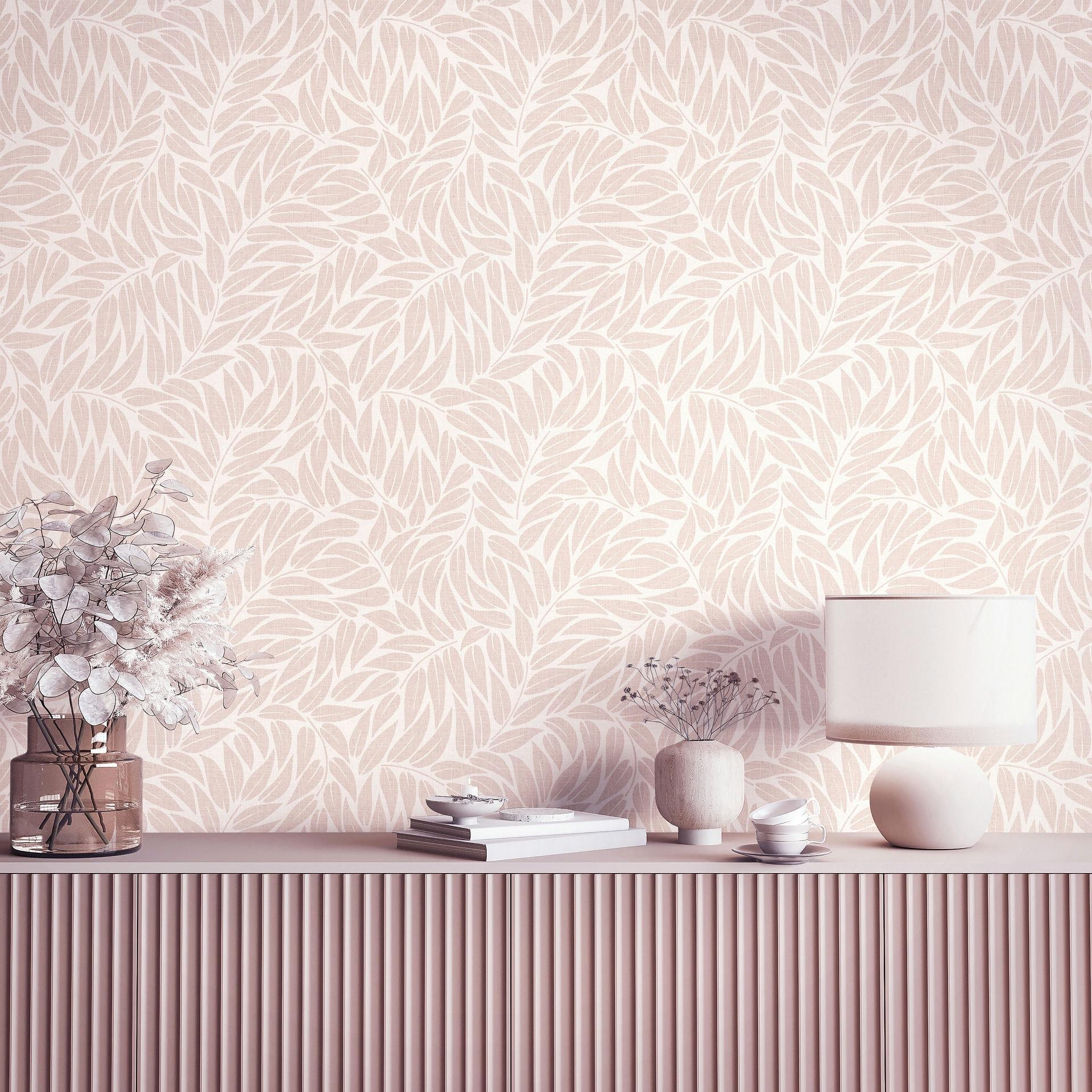 Vliesbehang bladeren bloem natuur mat in beige