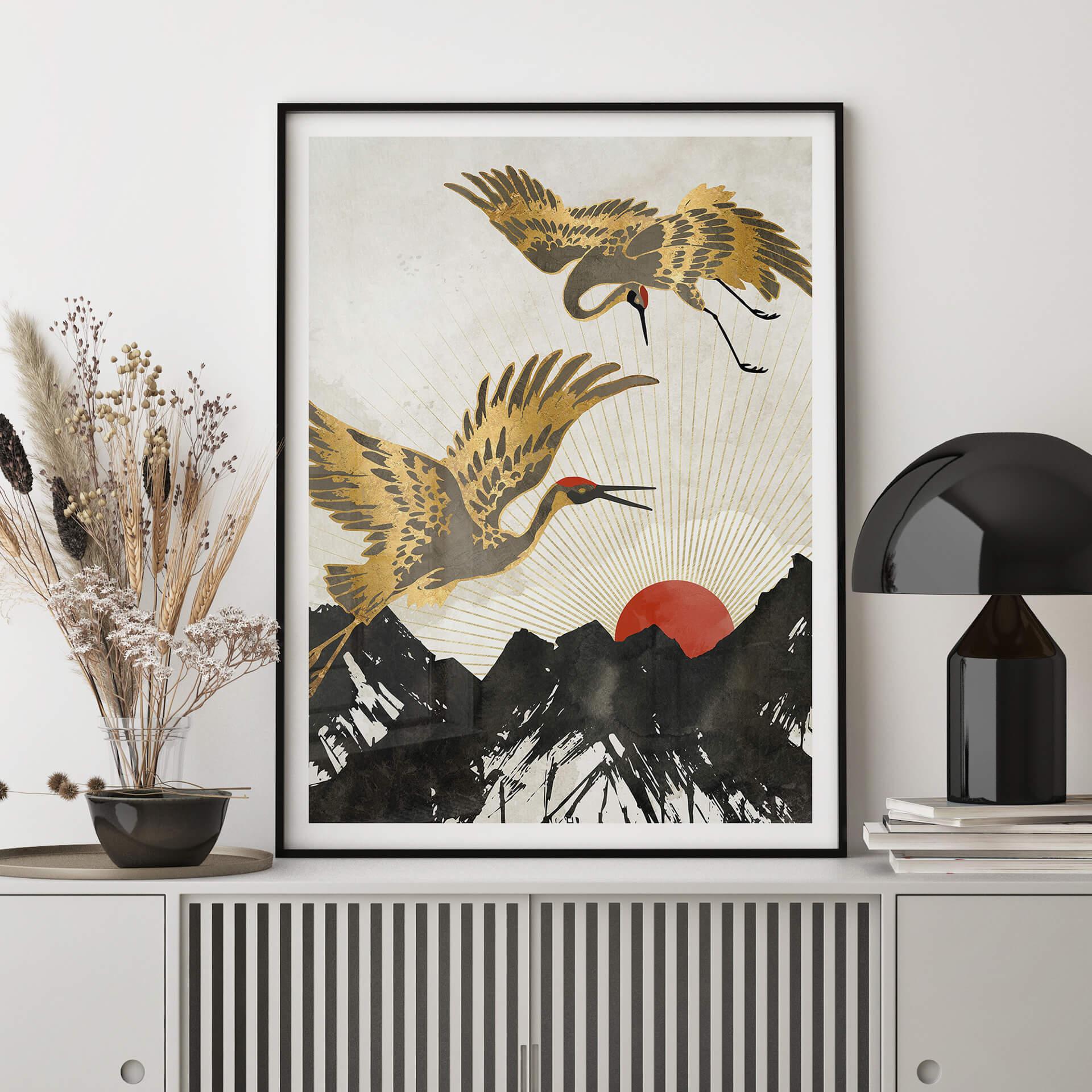 Plakat SpaceFrog Designs - Złote żurawie