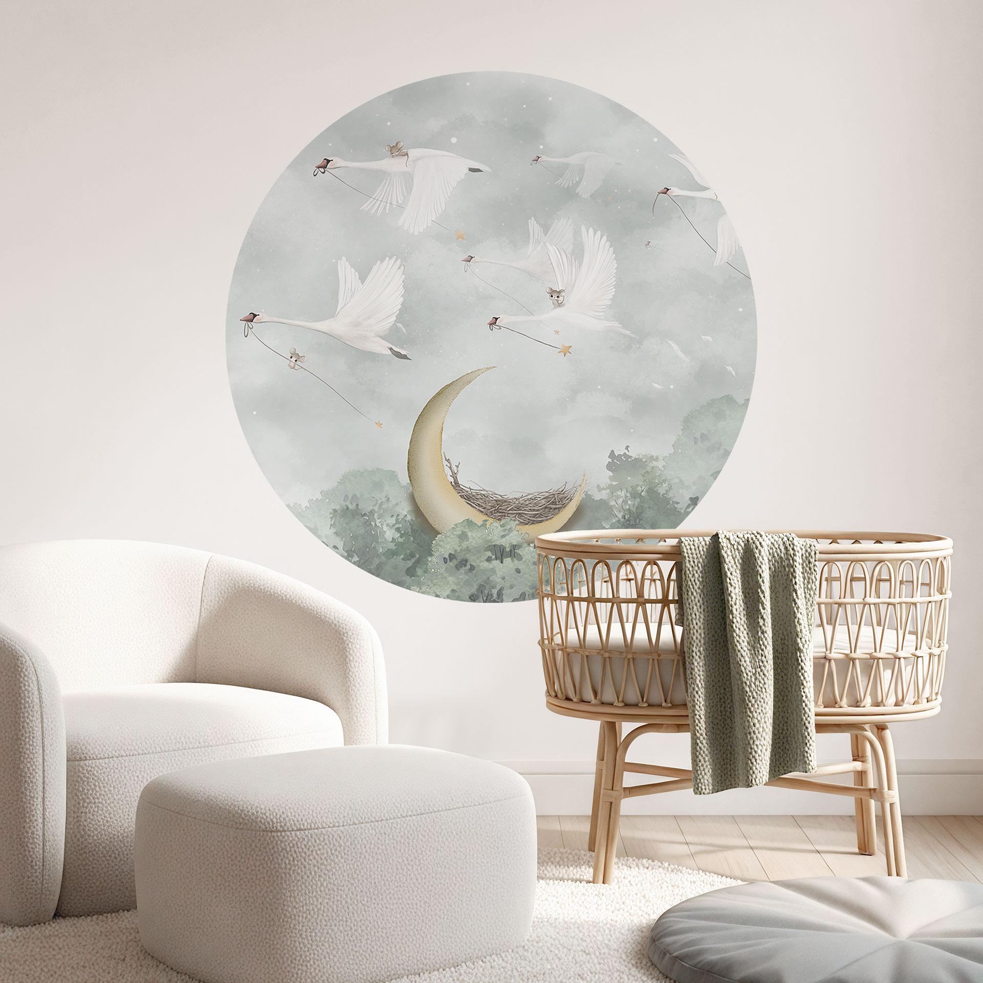 Sticker mural cygnes et souris en vol d'étoiles - Ms Tiff - Rond