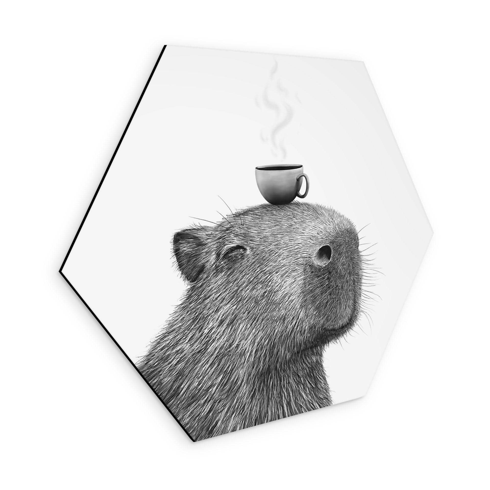 Tableaux Hexagone Capybara Matin Café - Korenkova - Alu-Dibond