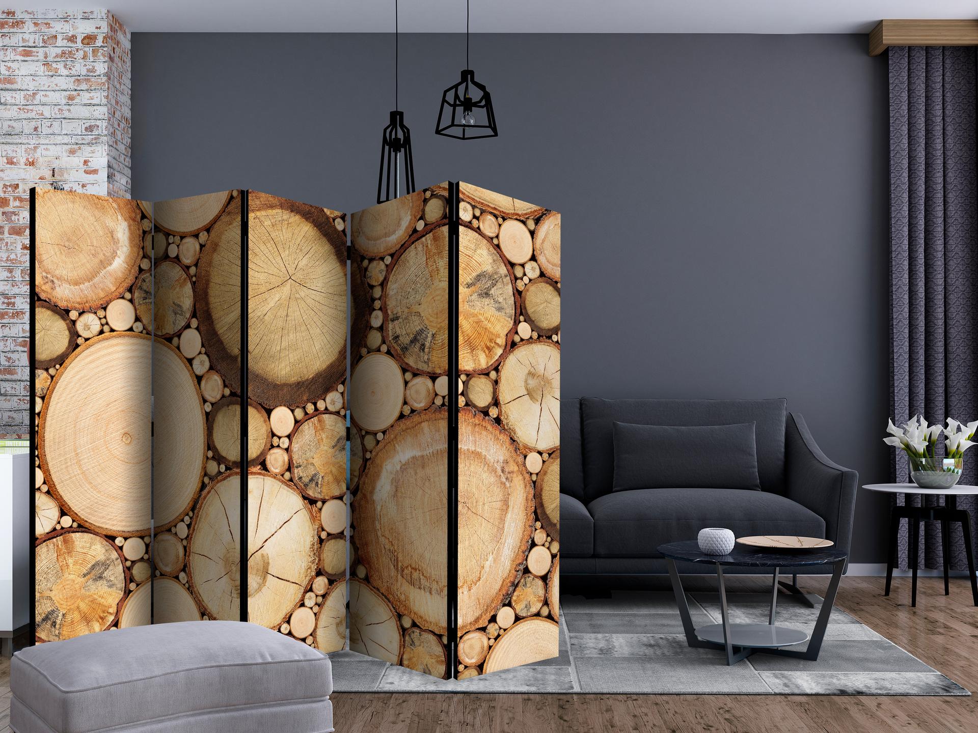 Divisorio per sala - Venature del legno, 5 pezzi - 225x172 cm