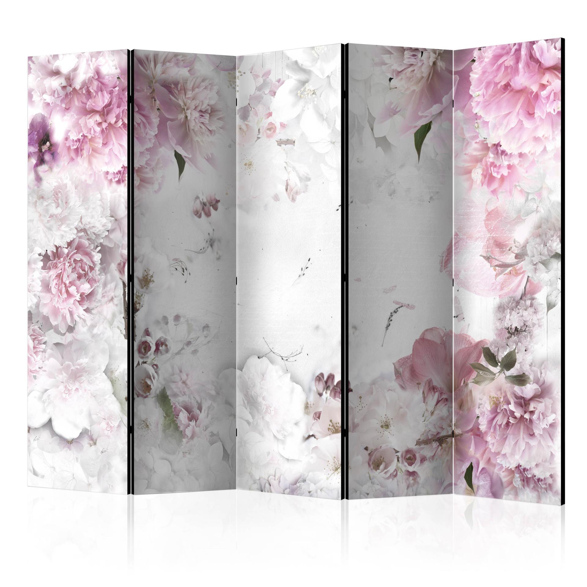 Screen room divider - Pæonernes dans , 5-delt - 225x172 cm
