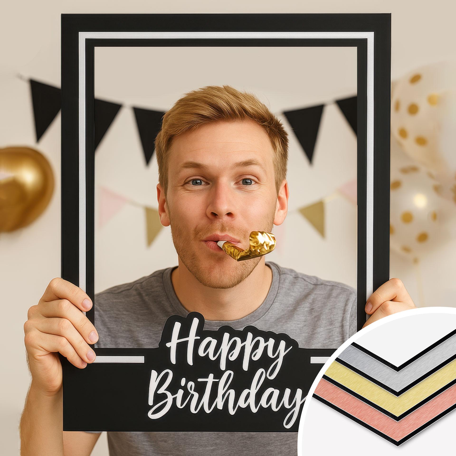 Fotorahmen Happy Birthday Schwarz - Partyrahmen für Geburtstagfeier
