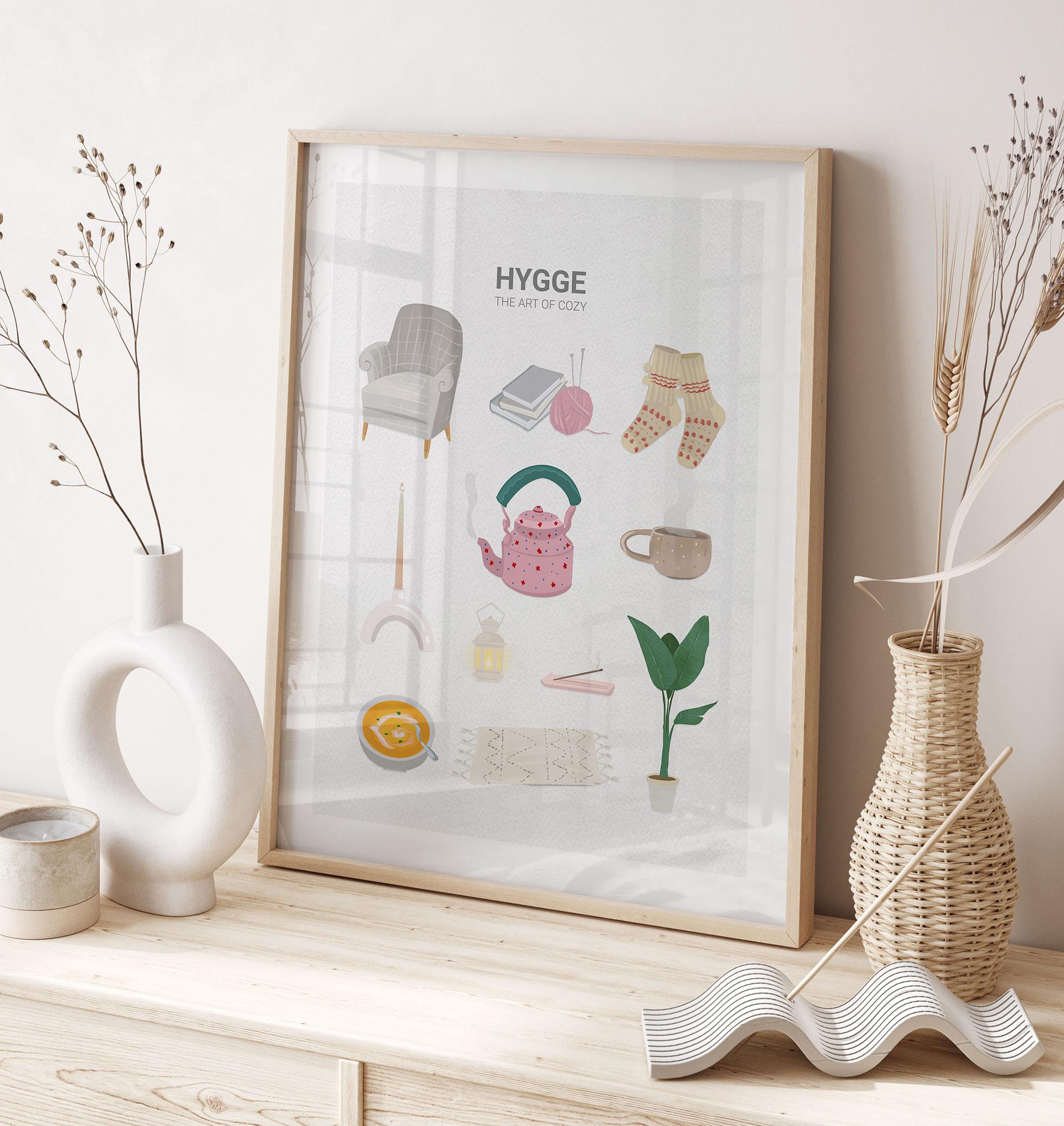 Plakat med hyggelige vibes og hygge-dekoration - Lizde
