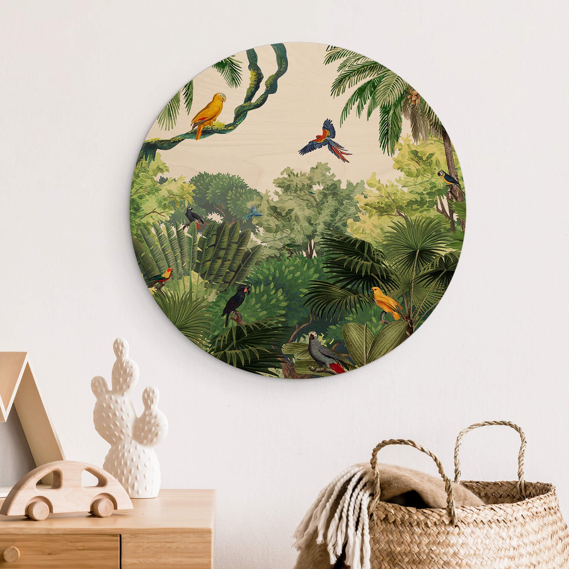 Holzbild Kikki Belle - Tropische Vögel - Rund