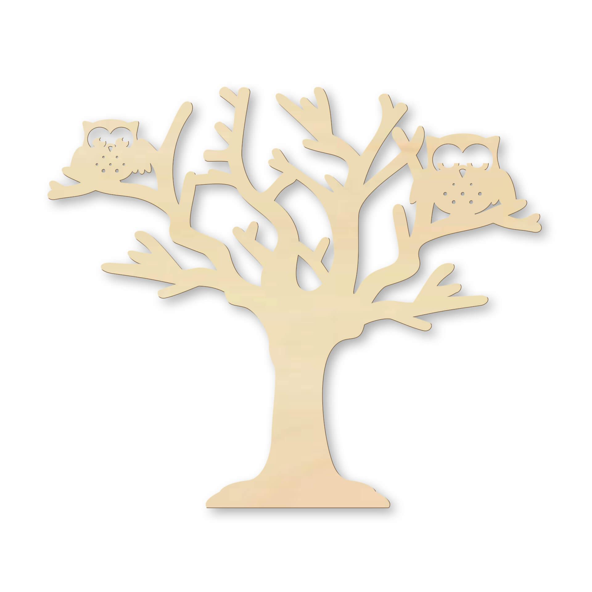 Arte en madera de álamo - árbol con búhos
