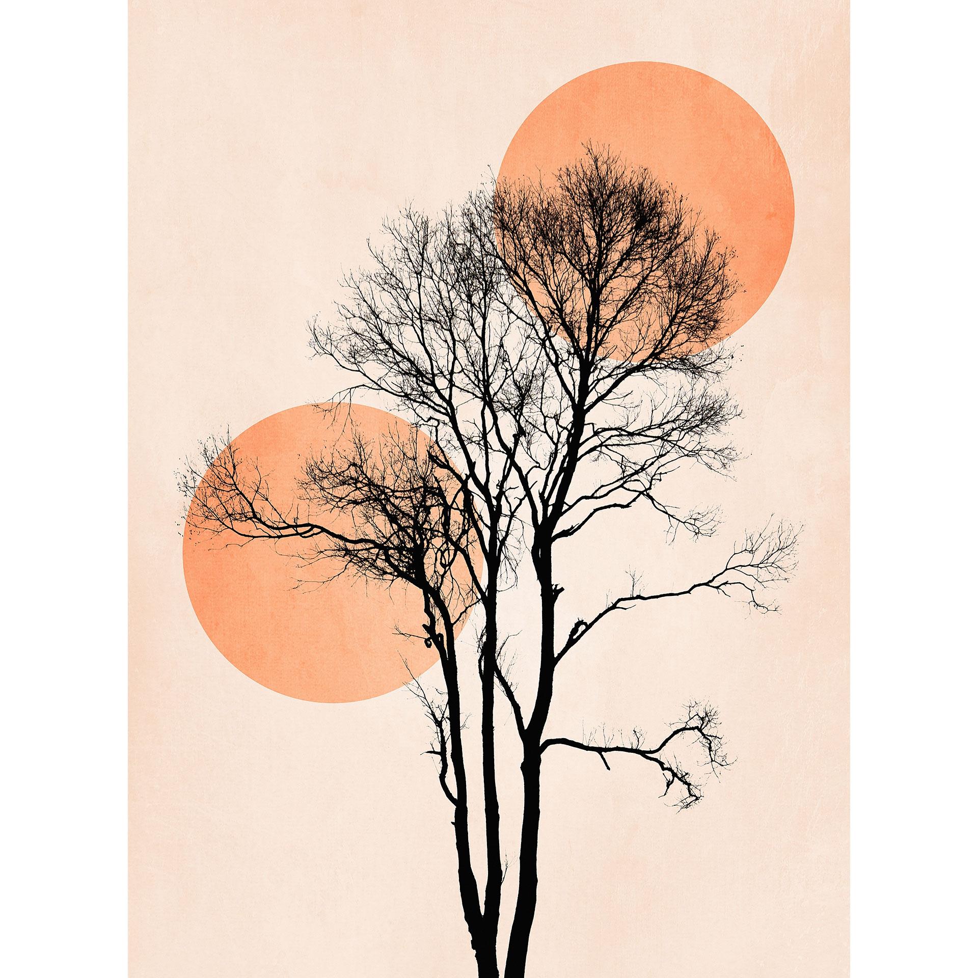 Fotobehang Zon en maan in oranje - Kubistika