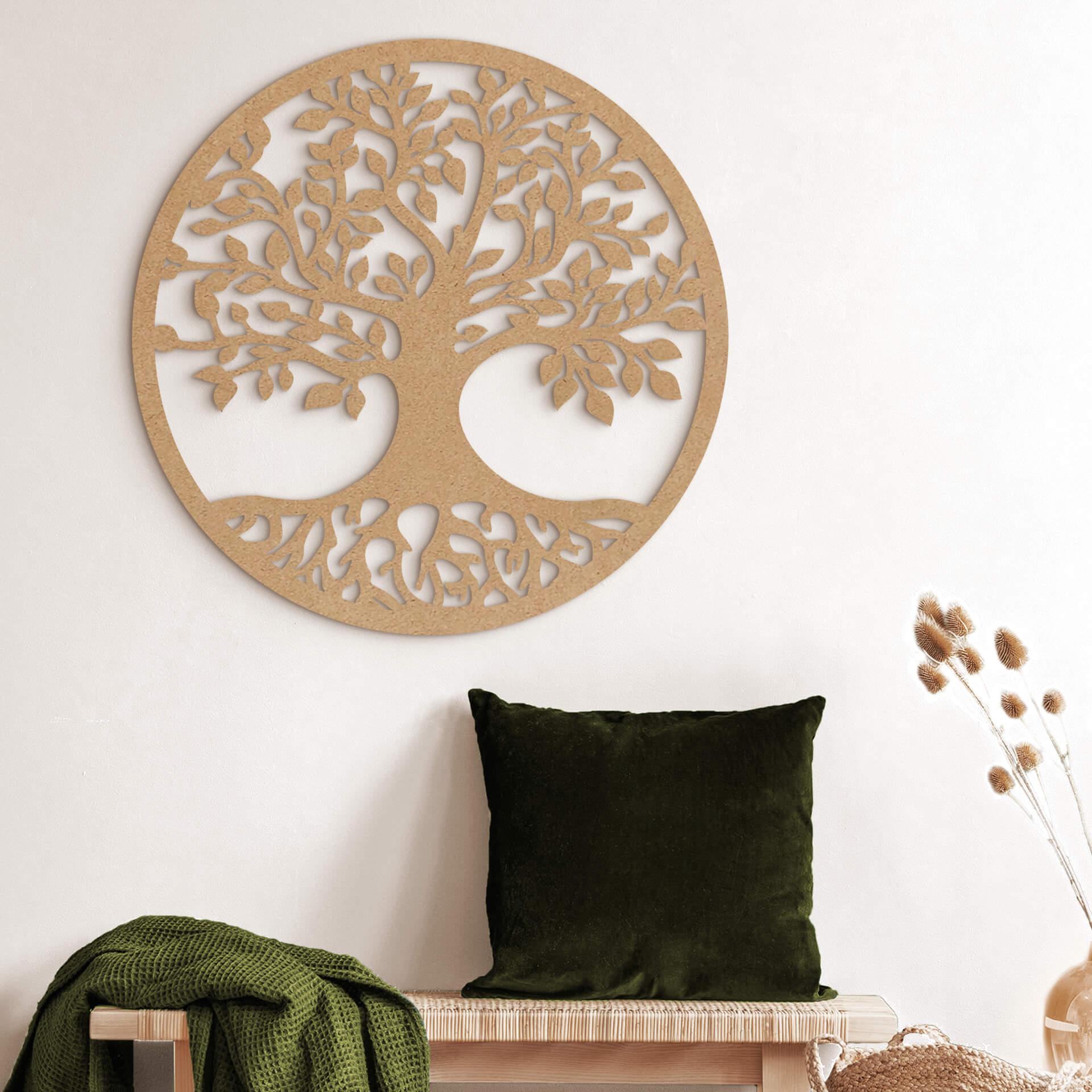 Decoración en madera árbol redondo con raíces - MDF nature