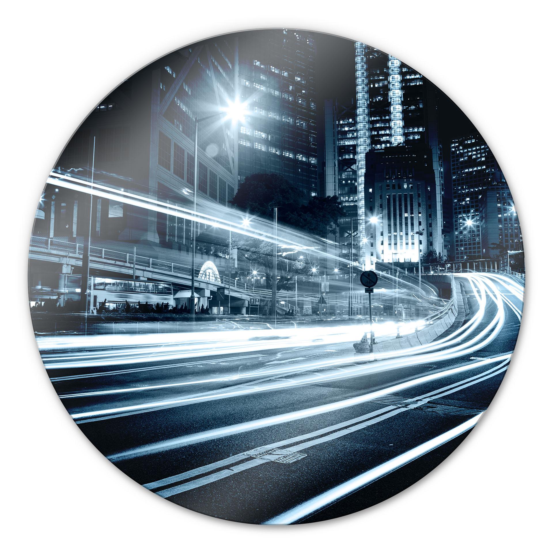 Tableau en verre - Lumières Urbaines - rond