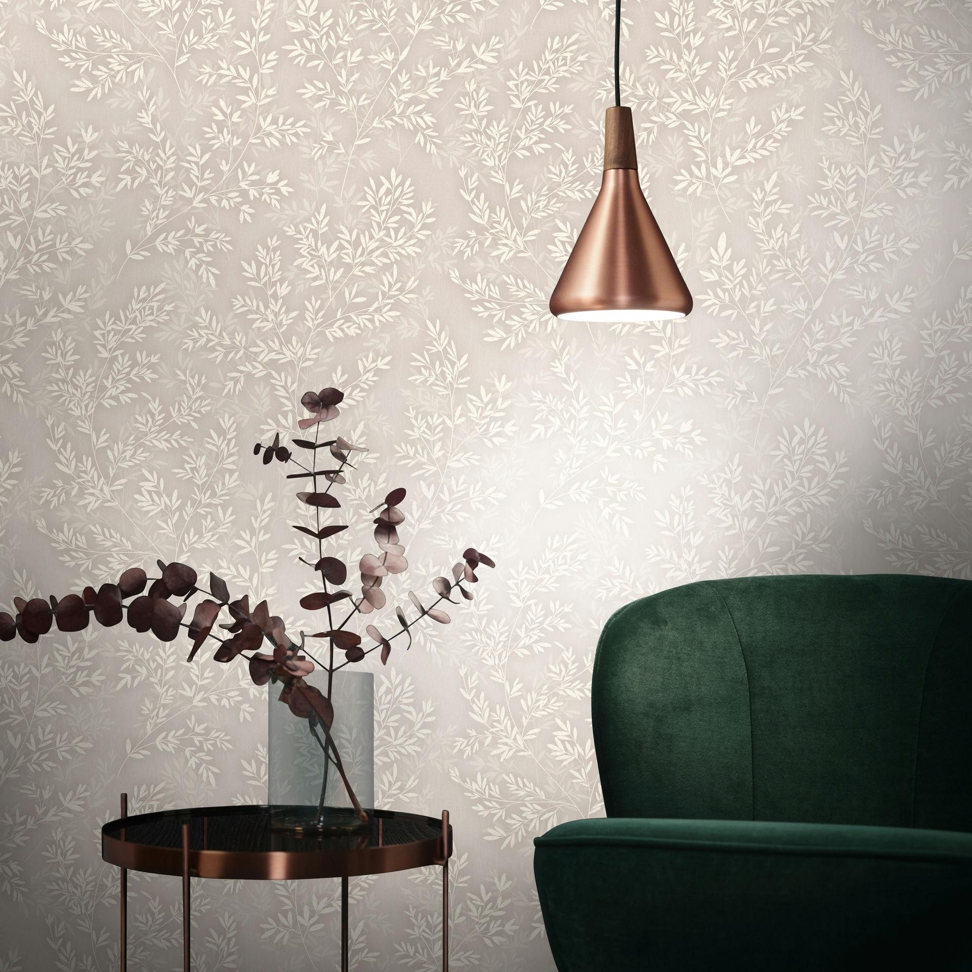 Ikke-vævet tapet blade blomstret natur mat i grå beige