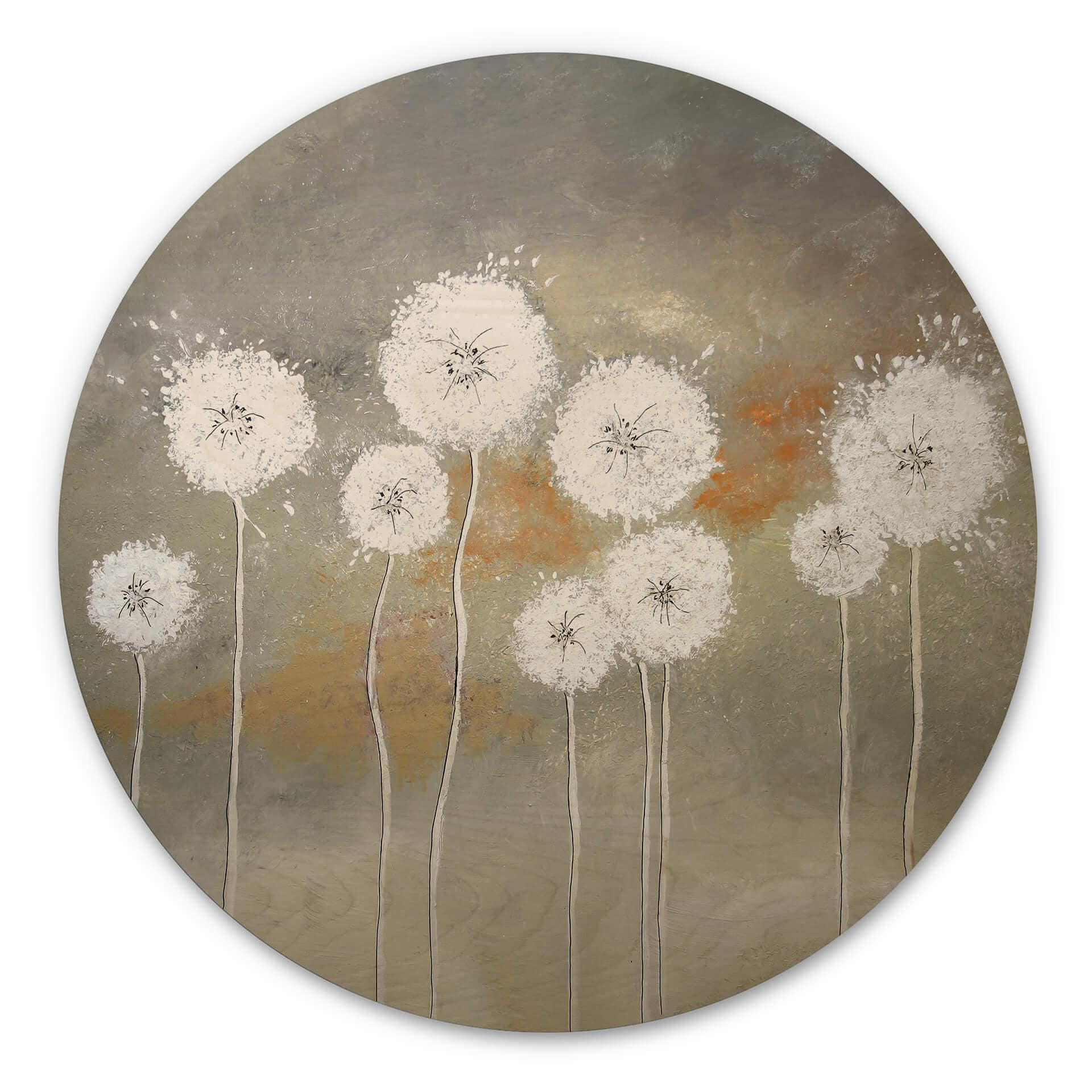 Væg cirkel træ Melz - White Dandelions