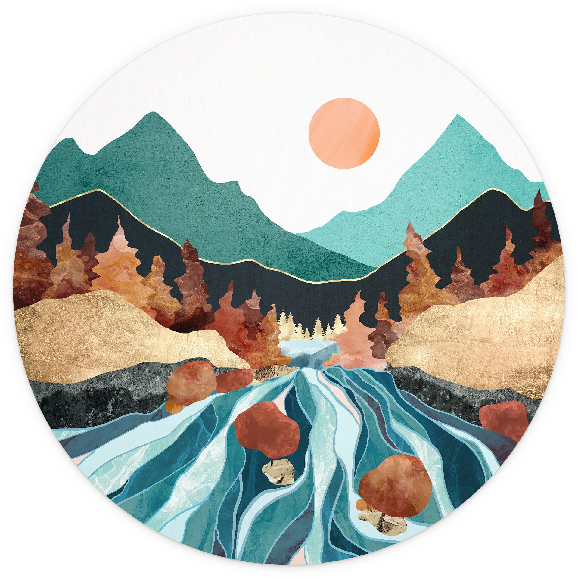Behangcirkel Bergen Land Rivier - SpaceFrog Designs - vliesbehang/zelfklevend vliesbehang