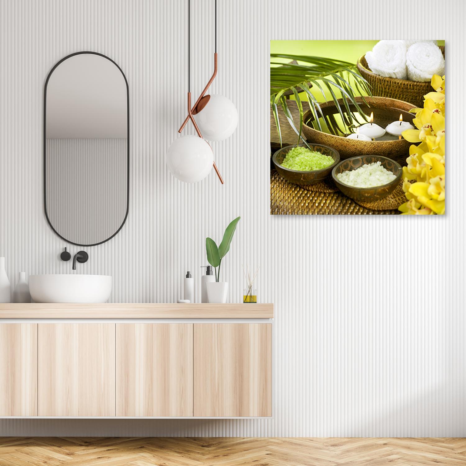 Canvasbillede, Blomster Palmer Stearinlys Zen