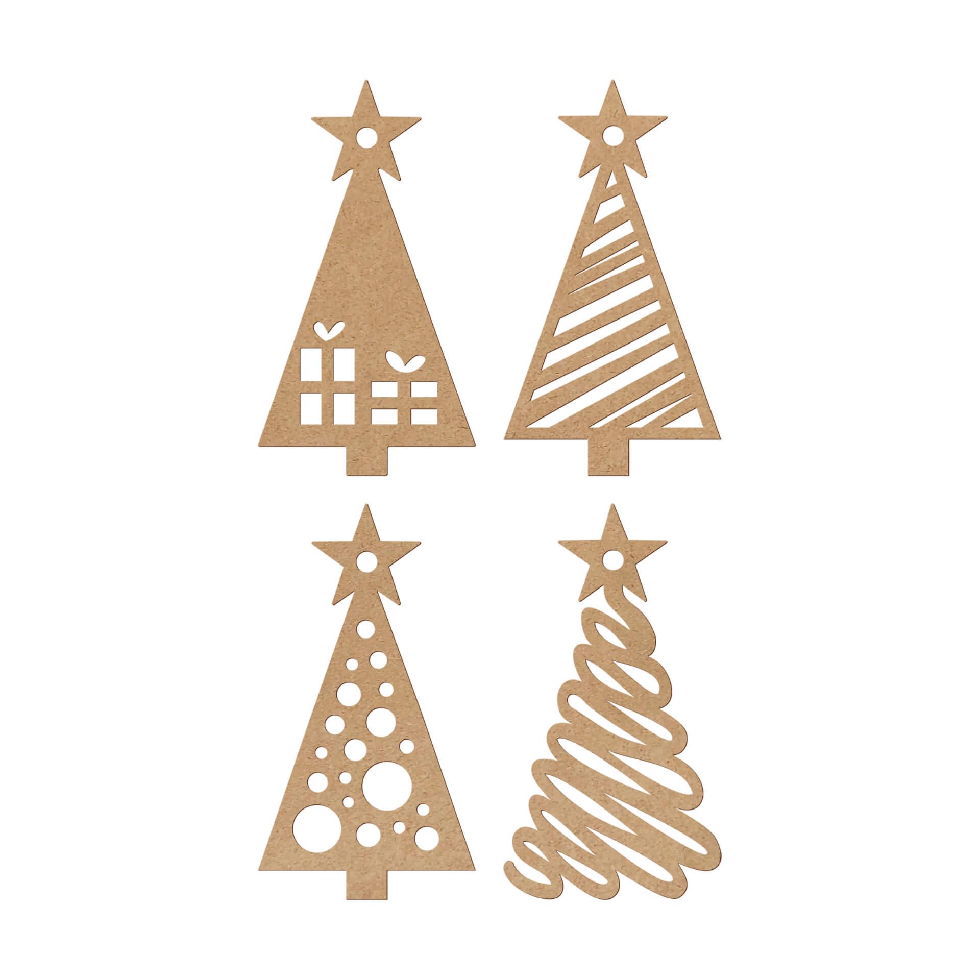Decoración en madera - Árbol de Navidad con Muestra set de 4 - MDF naturaleza - 6x10 cm cada uno