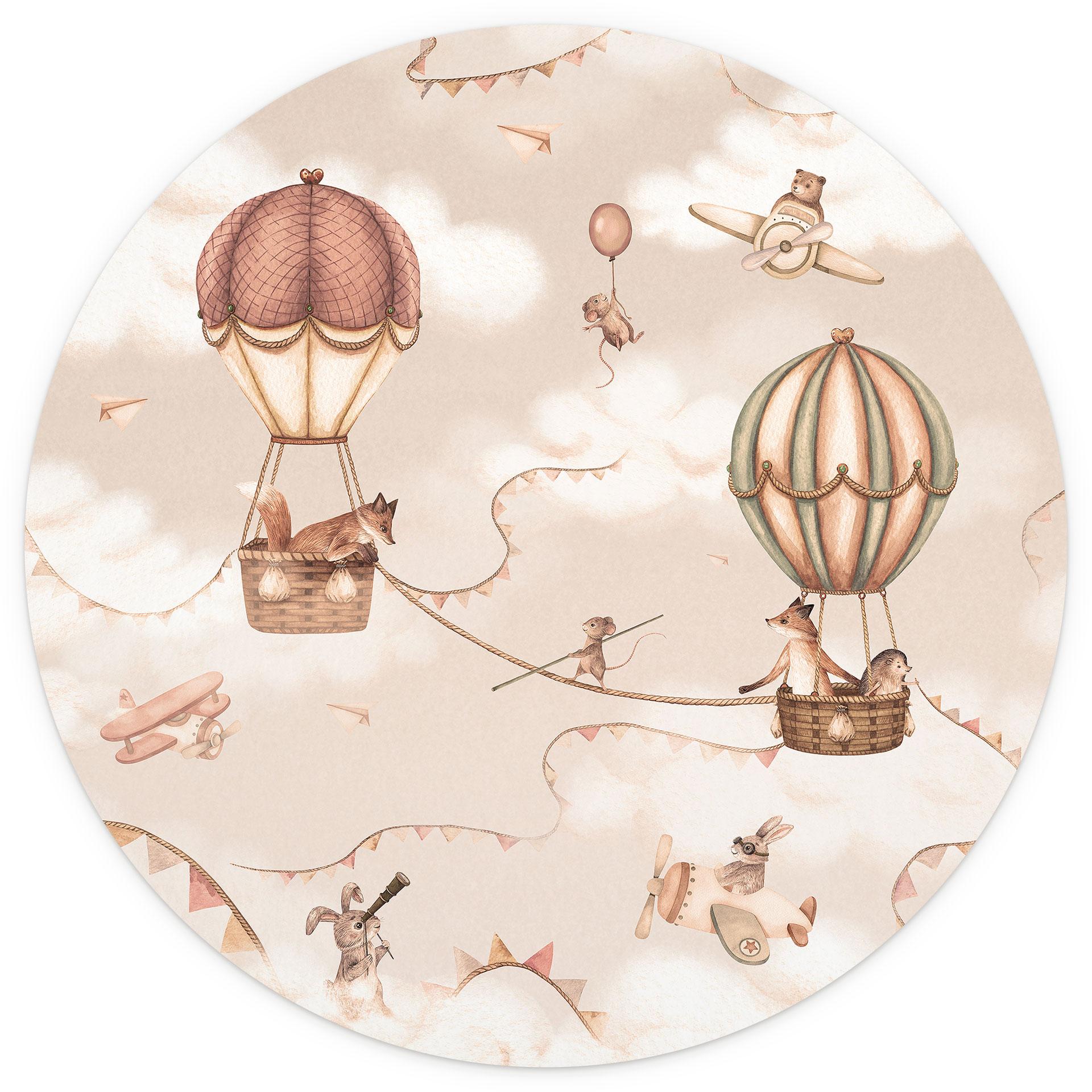Kinderkamer Behangcirkel Dierlijk Avontuur met Luchtballon - Oliver Robins