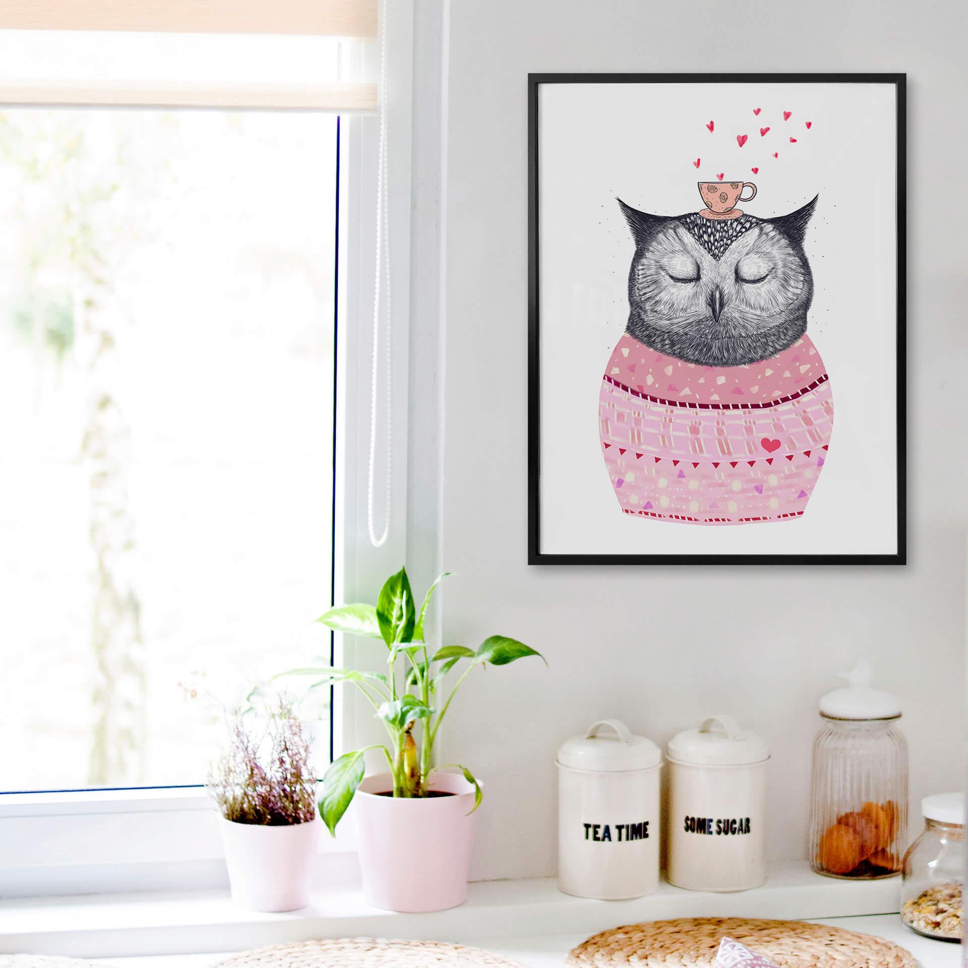 Plakat - Korenkova - Owl lover of coffee