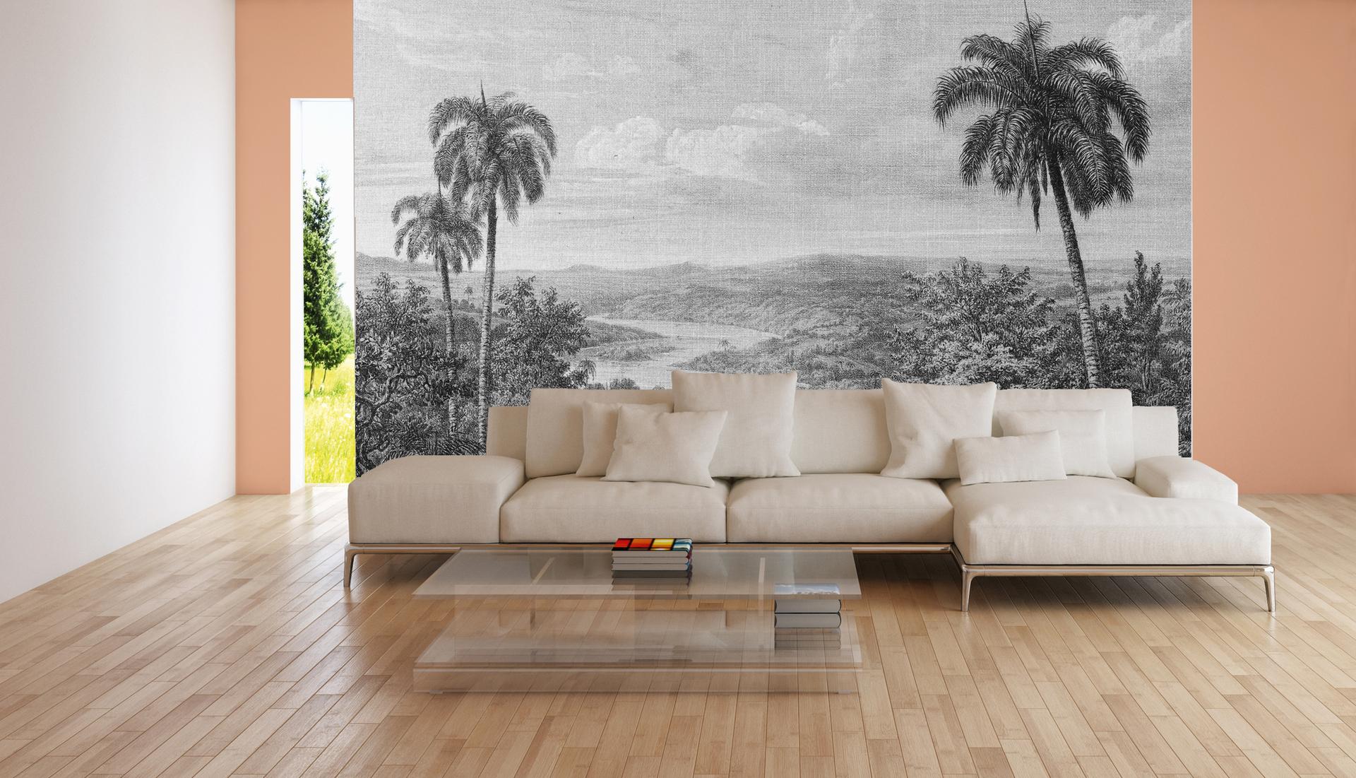 Fototapet JungleVintage2 i gråsort - non-woven tapet Designwalls 2 - 2,55 x 3,5 m