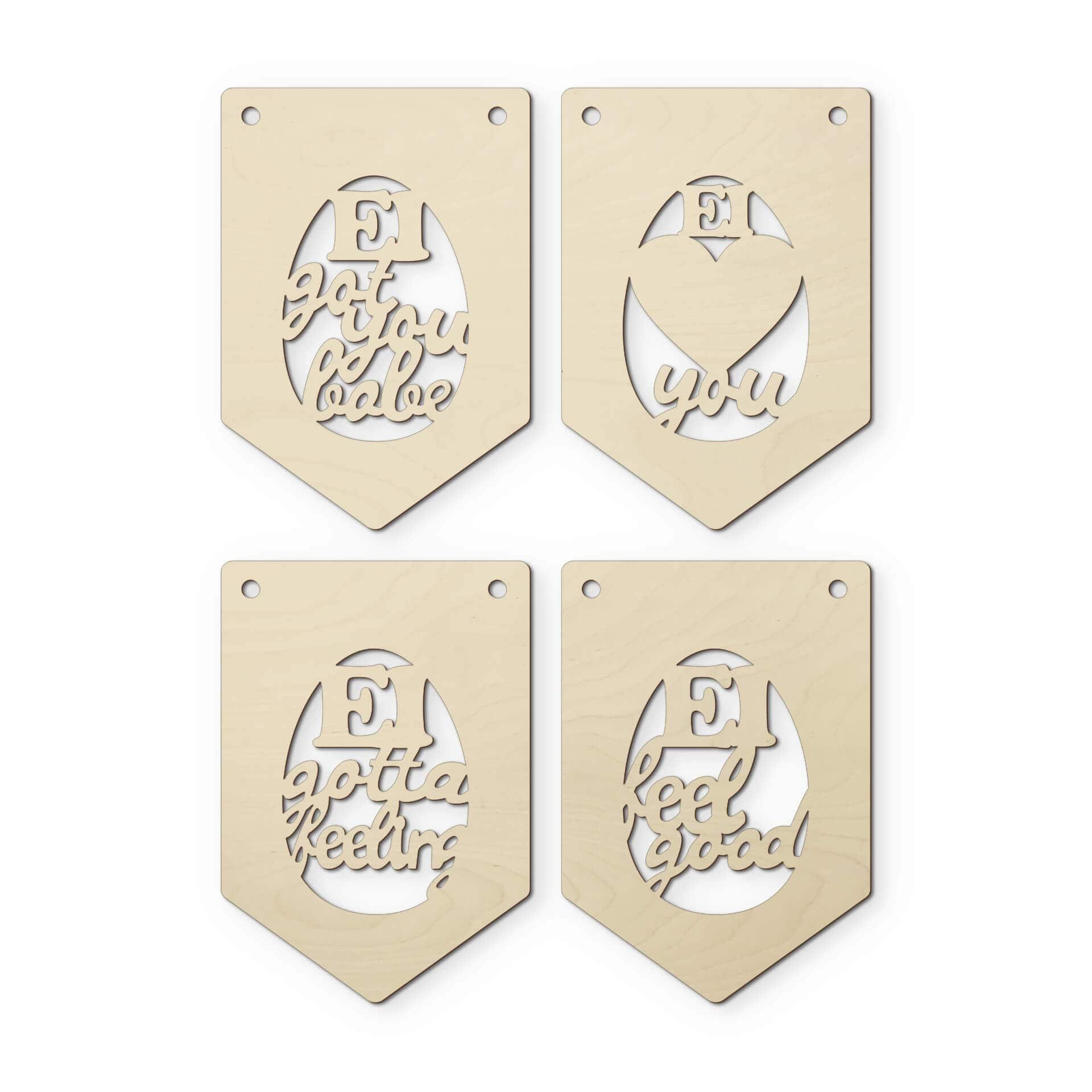 Decoración en madera álamo - cadena de banderines de Pascua - refranes (set de 4) incl. cuerda de al