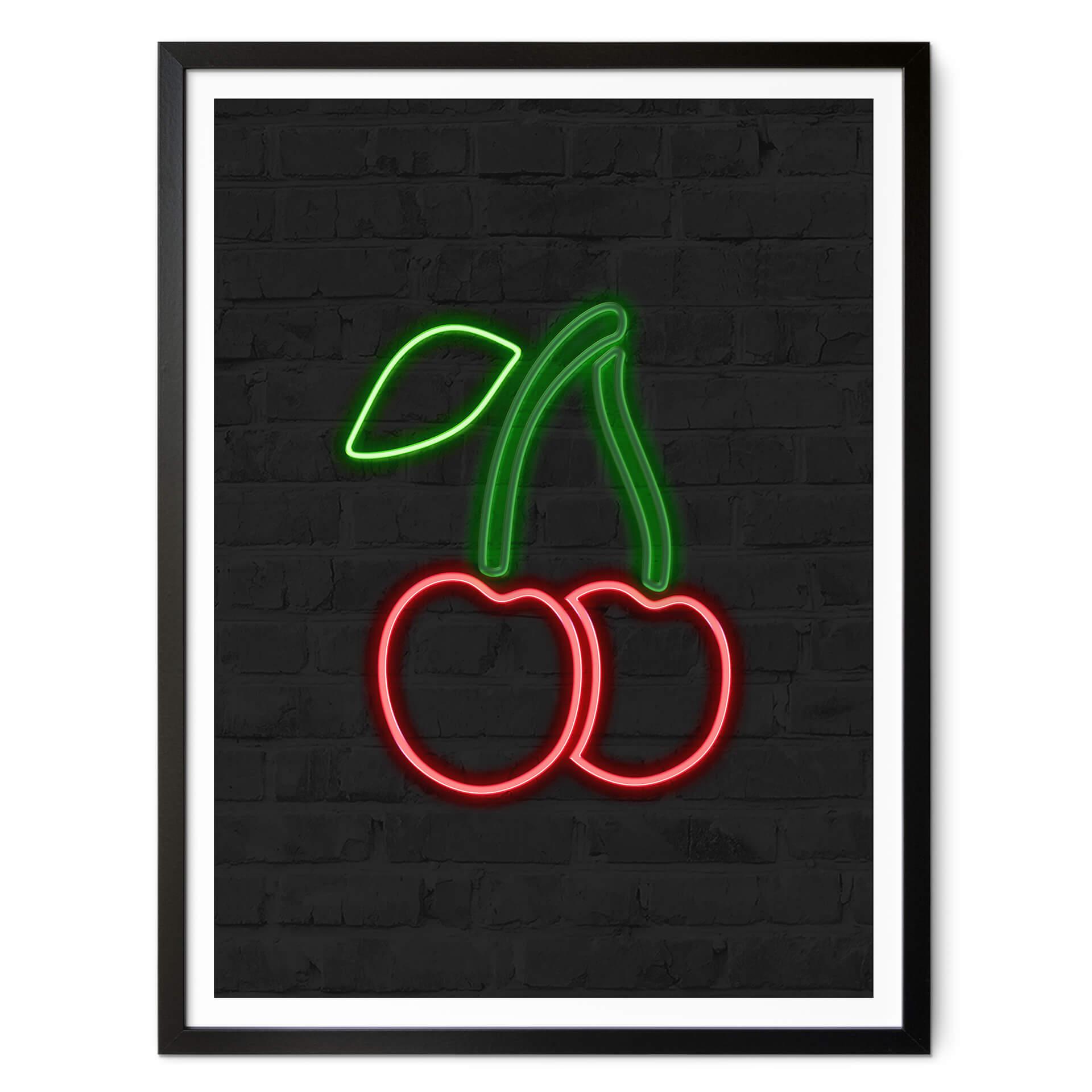 Póster de cerezas - luz de neón