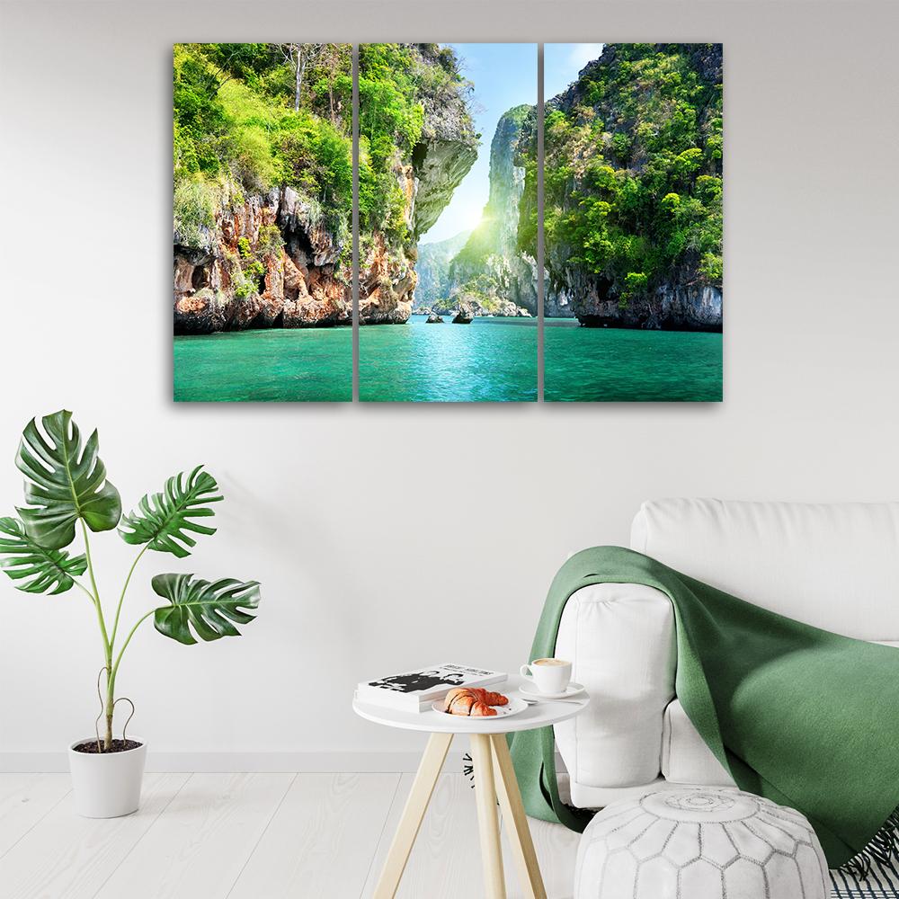 3 stykke lærred Print Tropical Beach Mountain