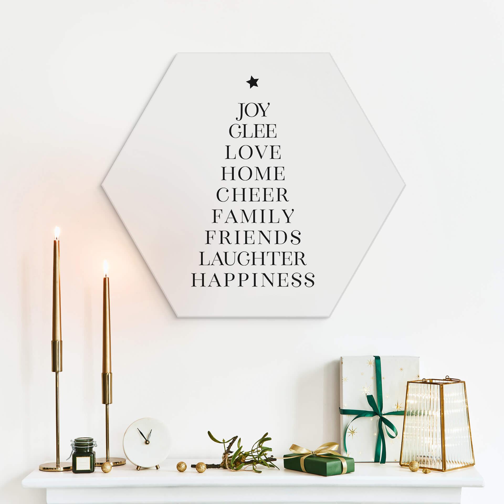 Hexagon Dibond Blursbyai - Kerstboom Typografie