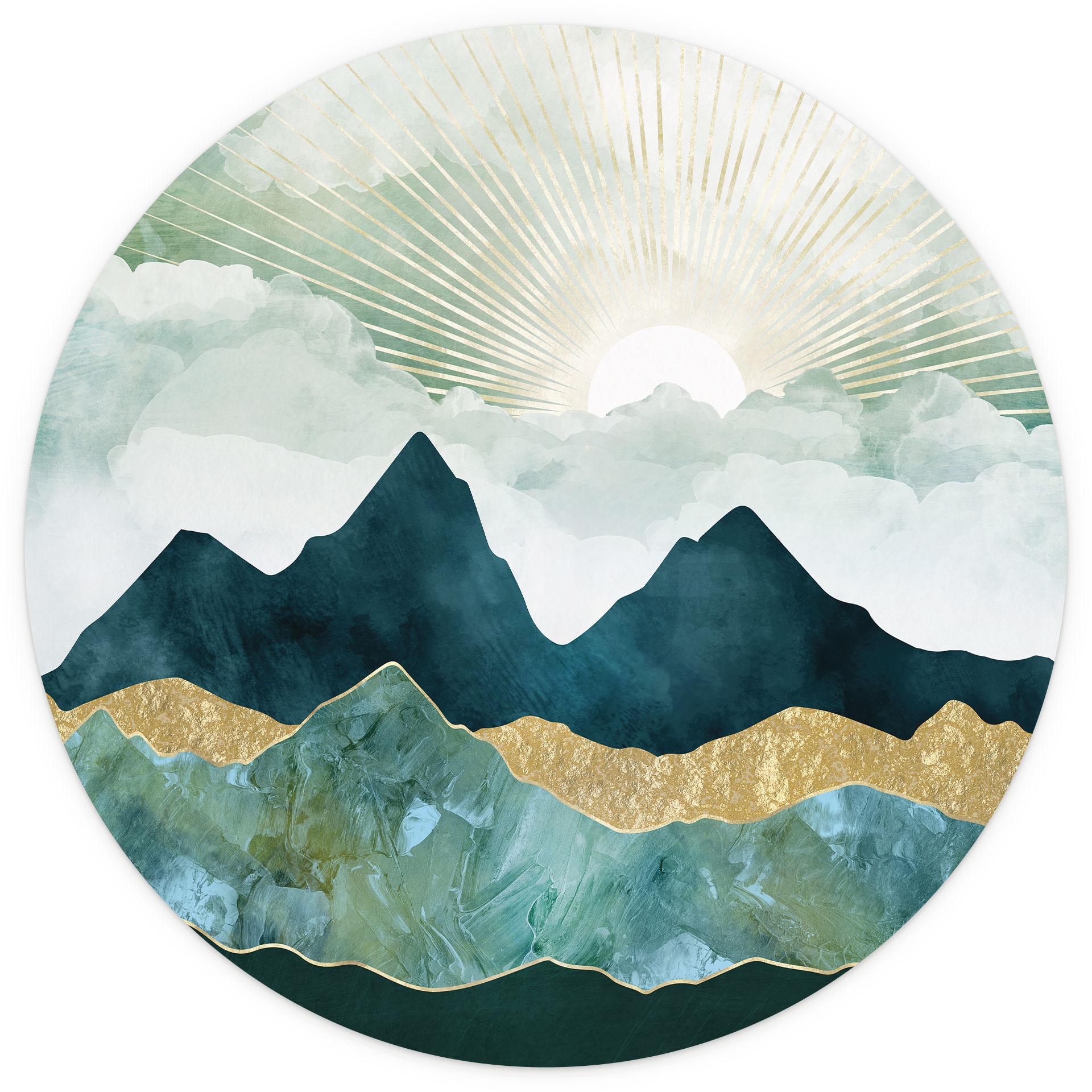 Behangcirkel Zonnig landschap in blauw en goud - SpaceFrog Designs - vliesbehang/zelfklevend vliesbe