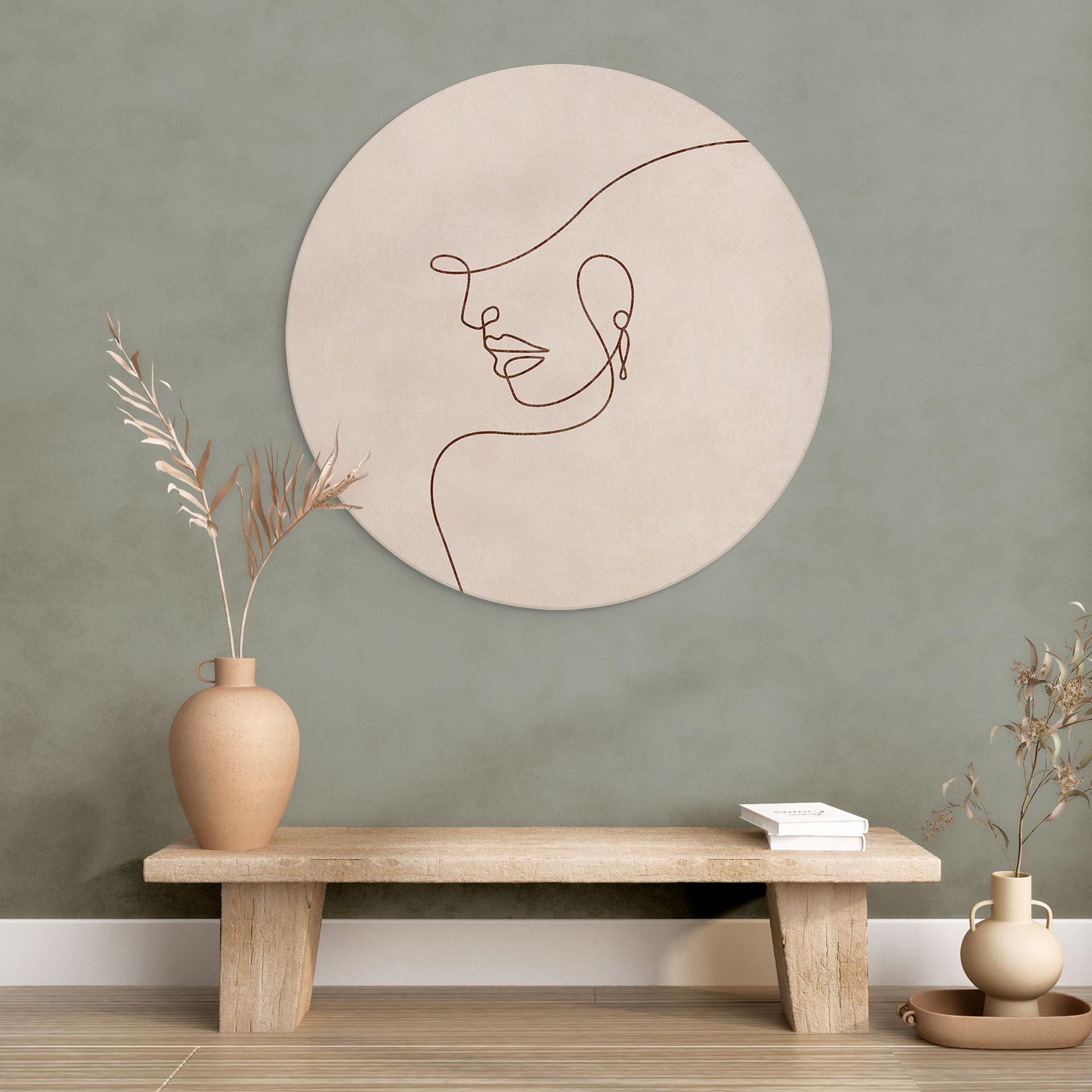 Billede Delikate konturer af en kvinde - Line Art - Tunaboylu - rund – print på aluminium
