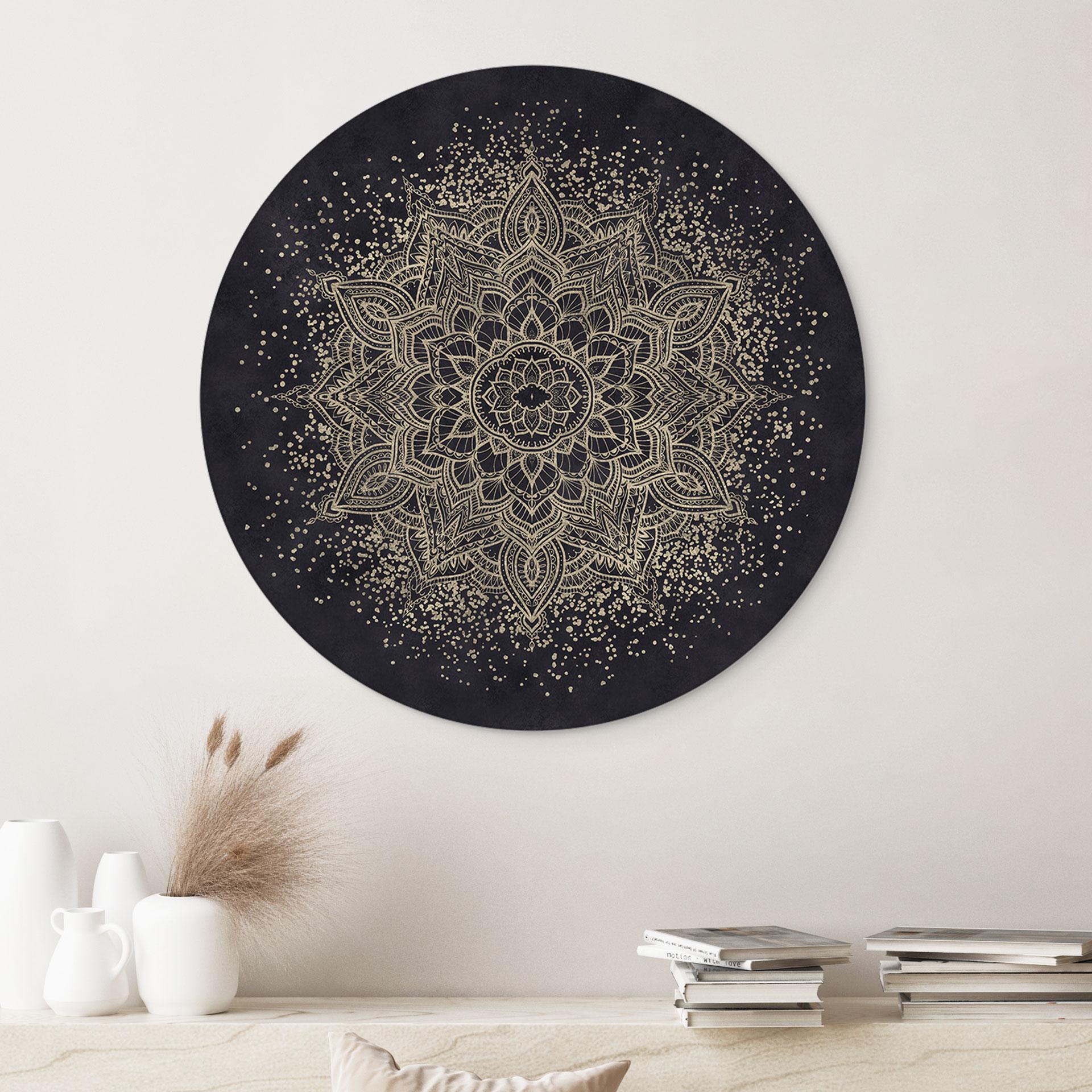 Billede Elegant mandala i sort og guld - Bloomery Decor - rund – print på aluminium (Alu-Dibond)