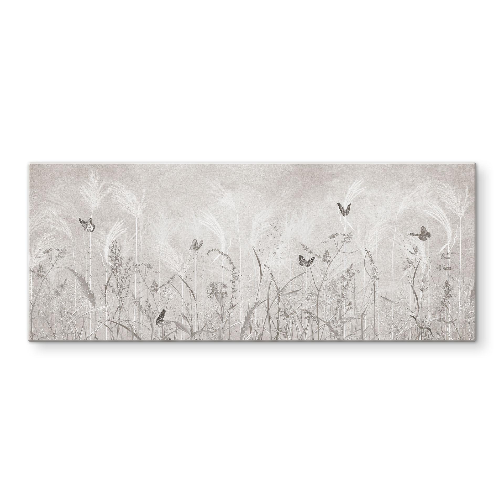 Spritzschutz Wildblumenwiese mit Schmetterlingen im skandinavischen Design - Ms Tiff - Panorama