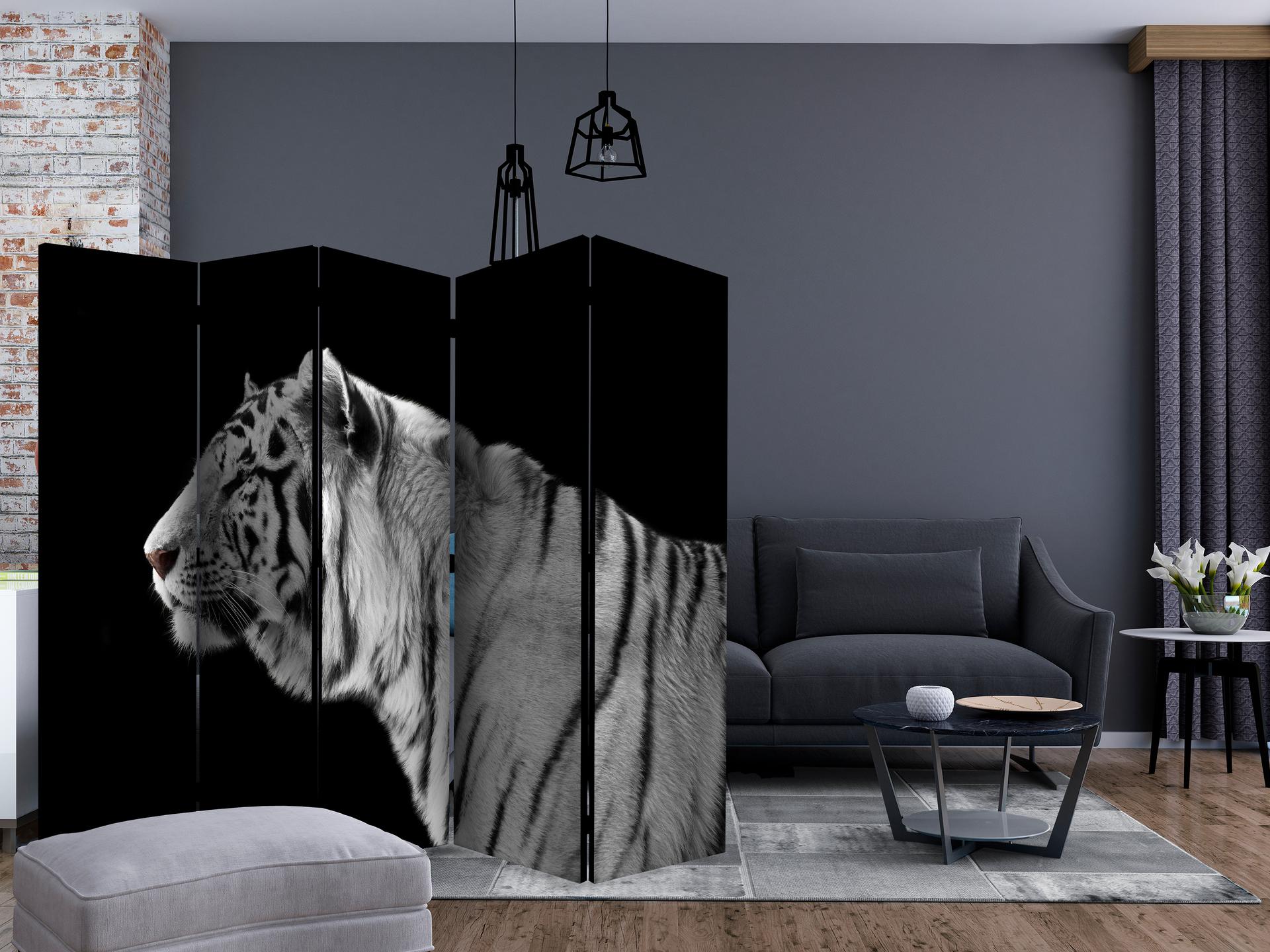 Schermo divisorio - Tigre bianca , 5 pezzi - 225x172 cm