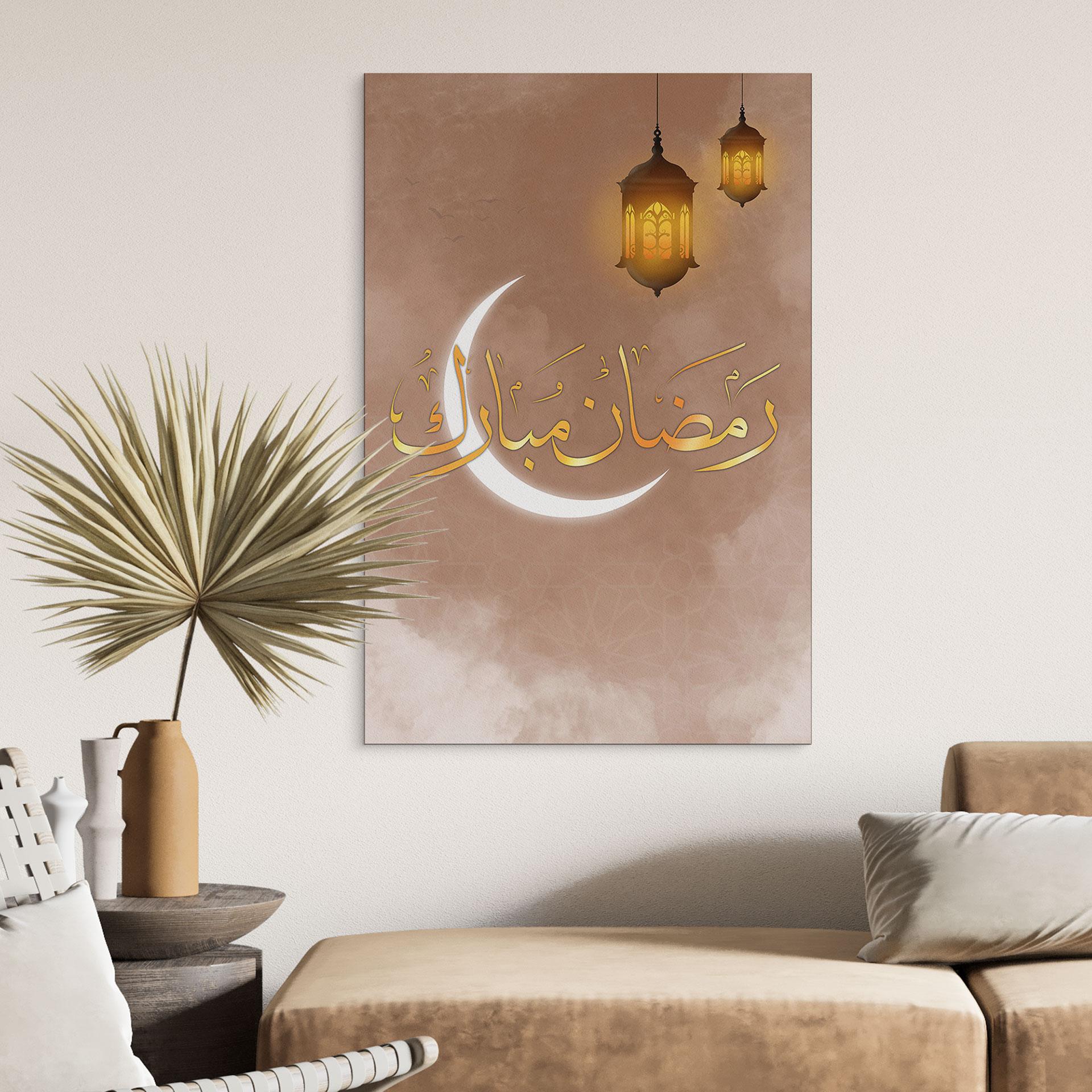 Billede Ramadan Mubarak med lanterner – print på aluminium (Alu-Dibond)