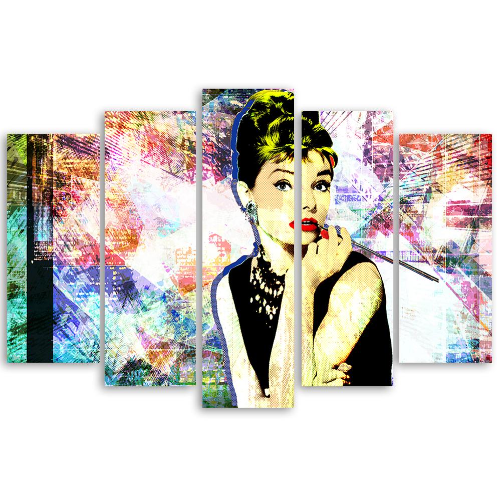 Lærredstryk 5 styk, Audrey Hepburn farve