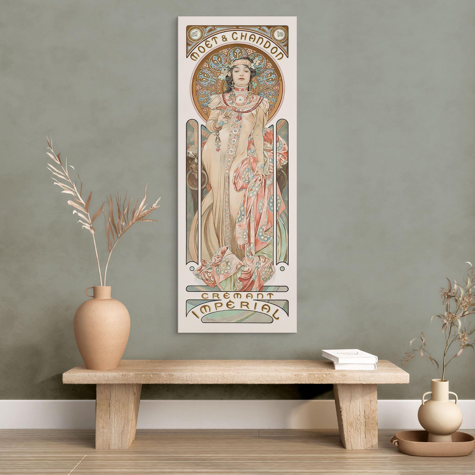 Billede Mucha - Moët and Chandon: Dry Imperial panorama – print på aluminium