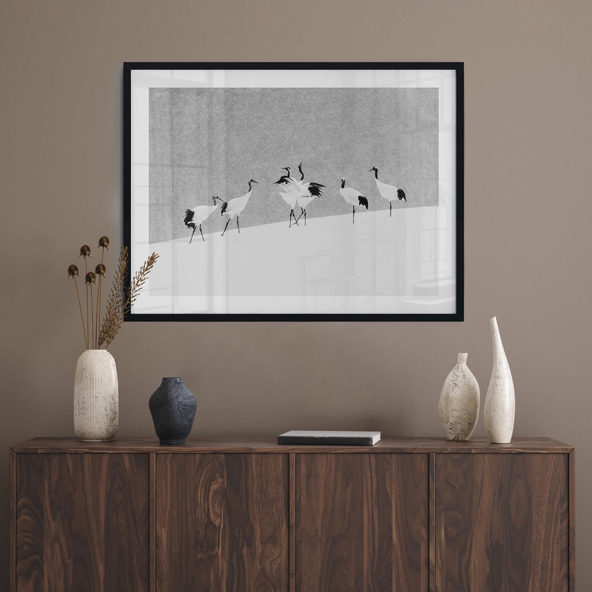 Póster Marchegiani - Grullas en un paisaje nevado