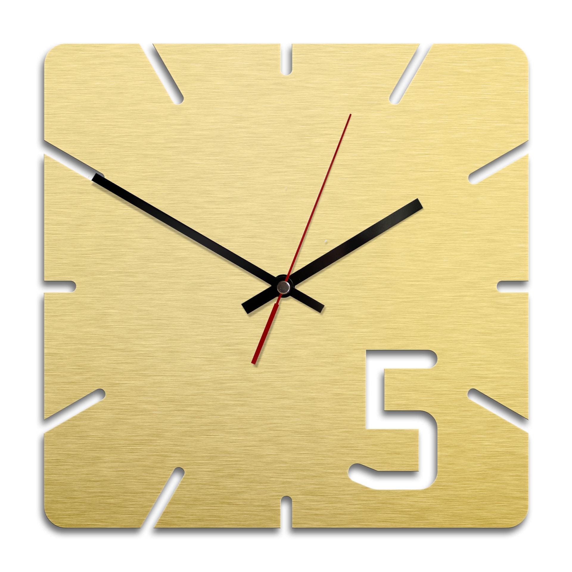 Wanduhr Alu-Dibond-Goldeffekt - Fünf - Ø 28 cm