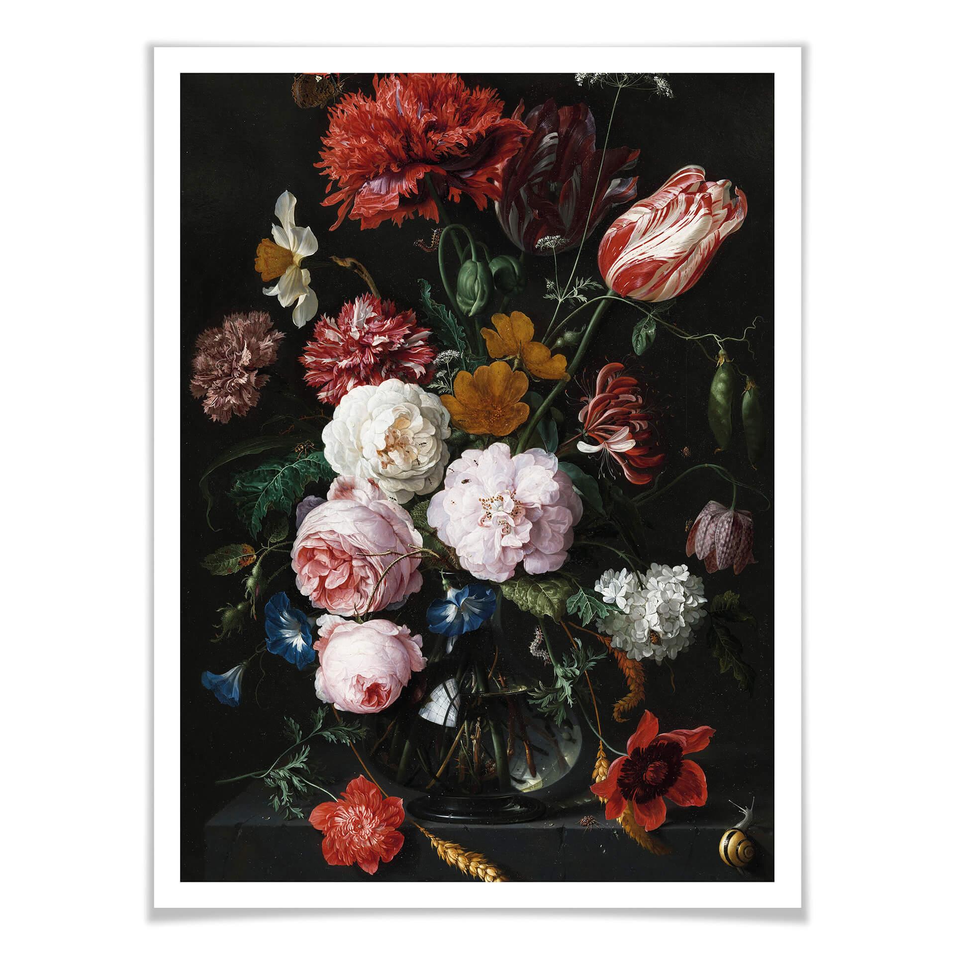 Poster de Heem - Stillleben mit Blumen in einer Glasvase