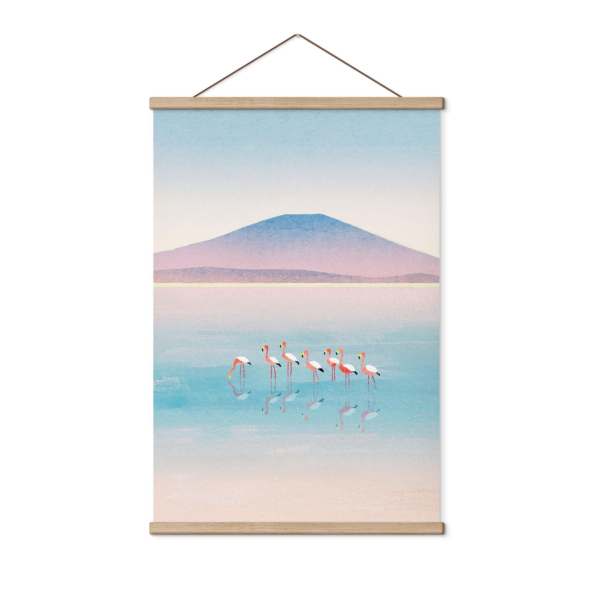 Textielposter Pastelkleurig meer met flamingo's - Rivers