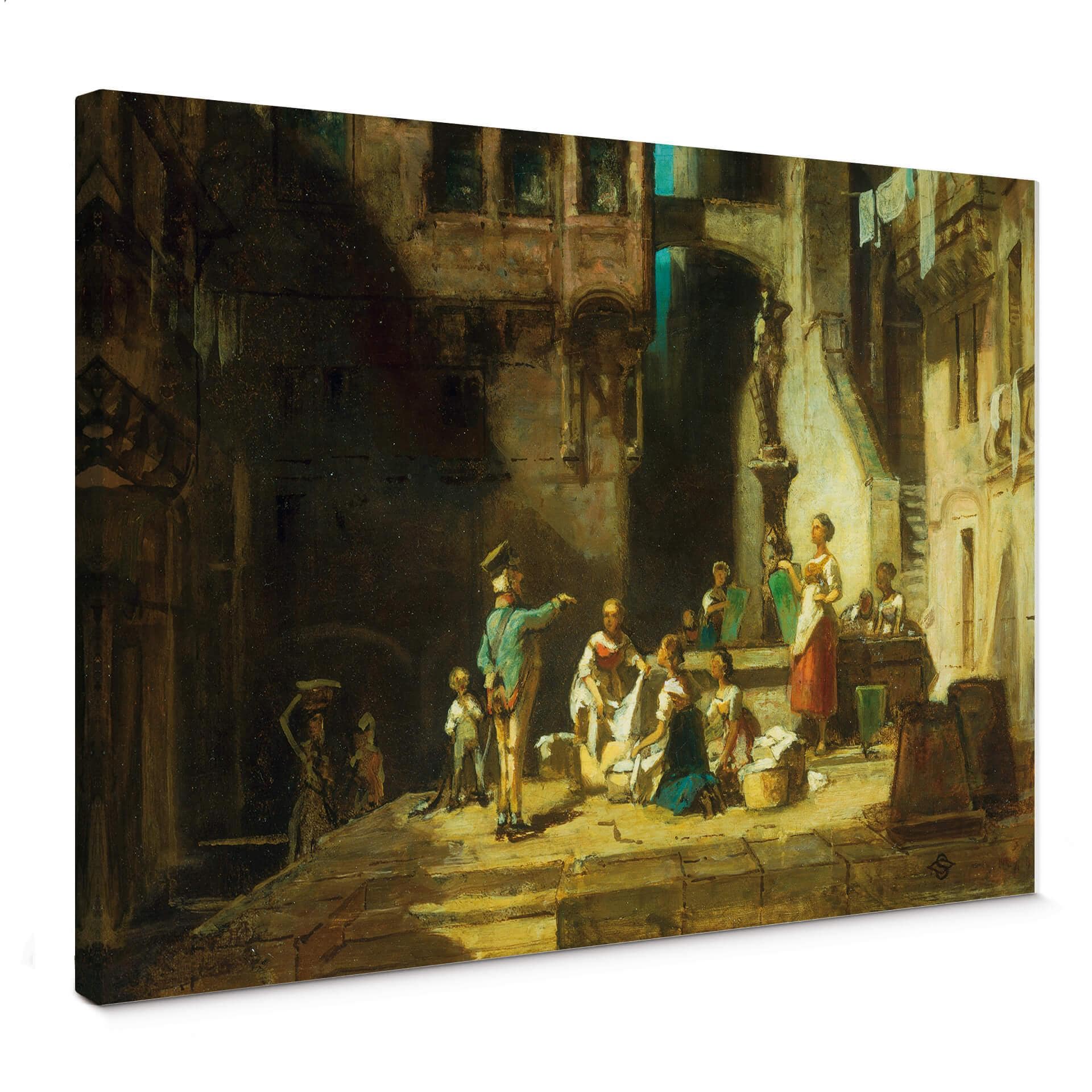 Carl Spitzweg - vaskekone ved brønden - Lærredsprint