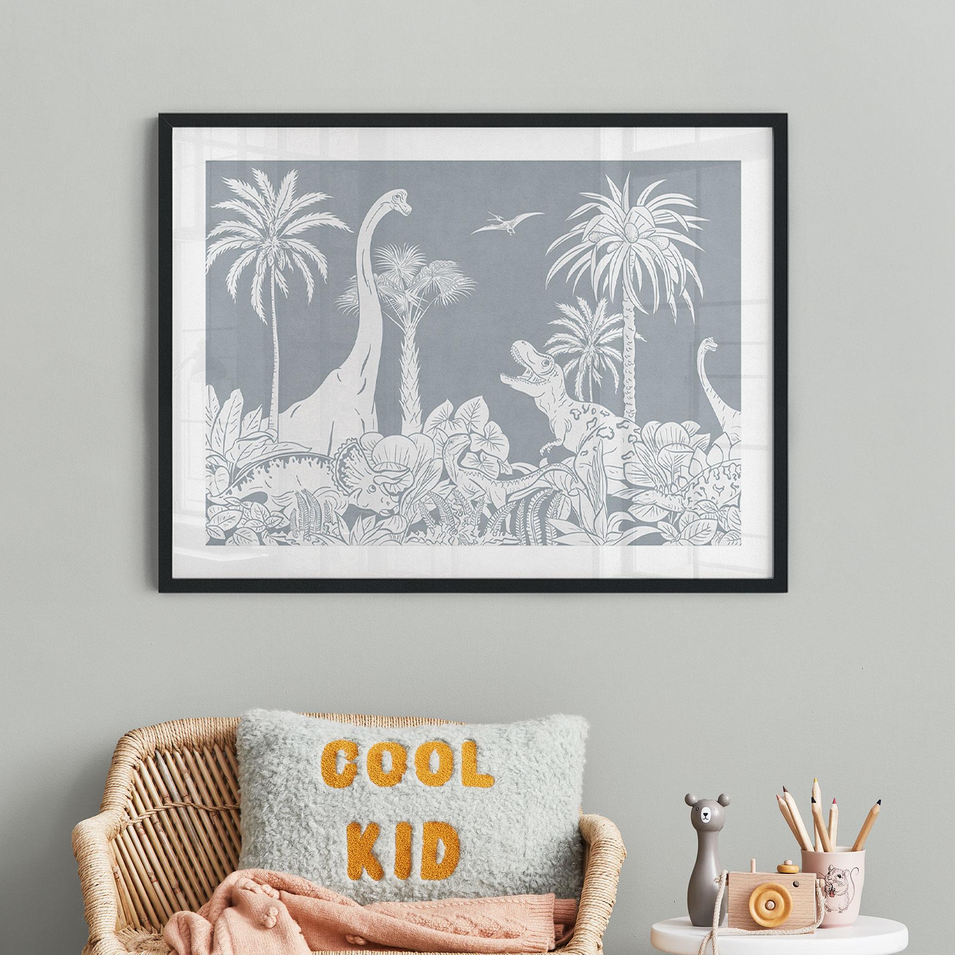Plakat I dinosaurernes land - Blå - Kikki Belle