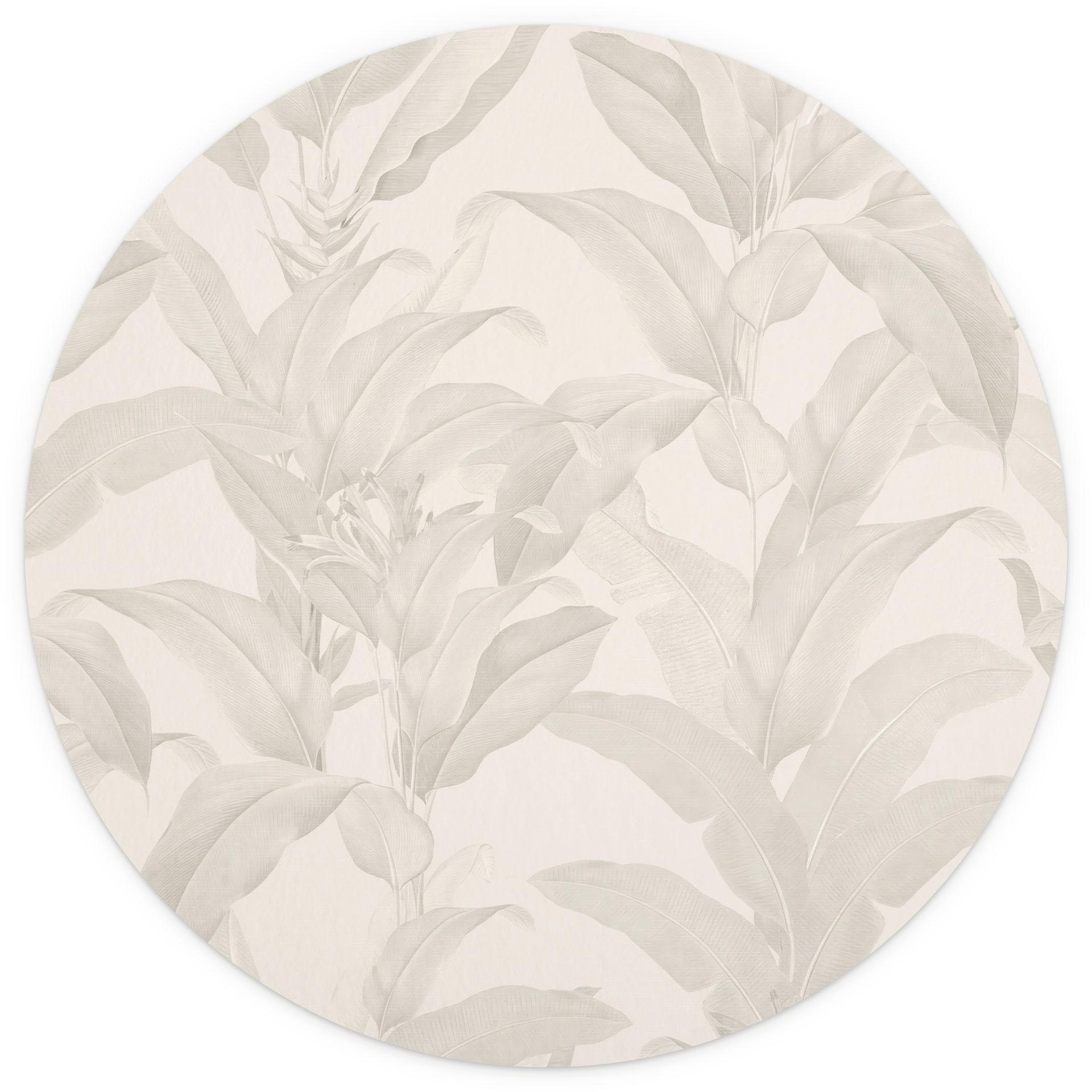 Fotobehang Tropische Bladeren Cream - Bloemdecor - Rond - Zelfklevend/niet-geweven