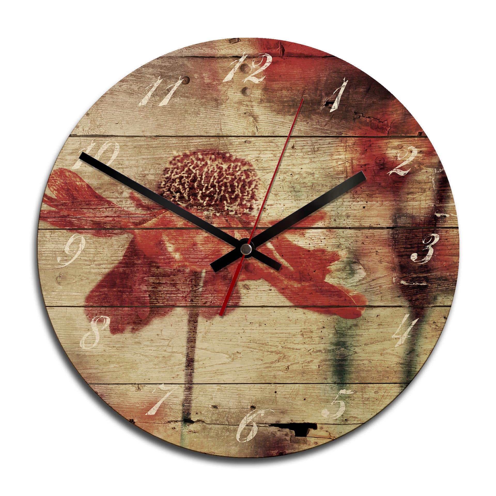 Horloge murale en bois - Rudbeckia rouge
