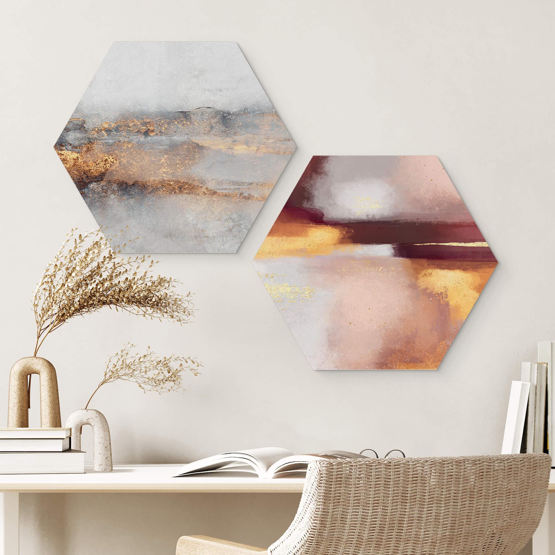 Hexagon Wandbild Fredriksson - Burgunder und Bernstein - Alu-Dibond