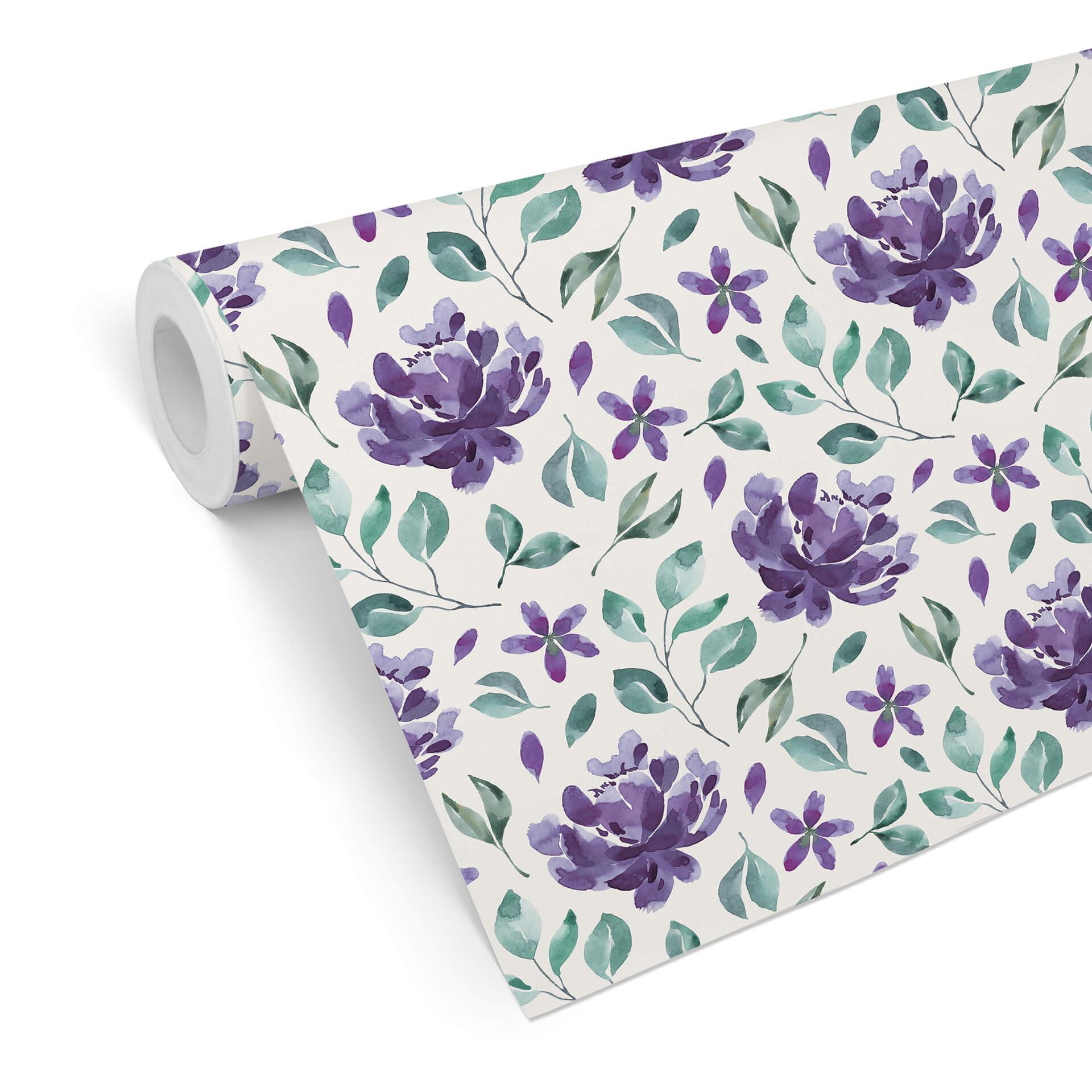 Tapet med mønster - akvarelblomster 02 - violet