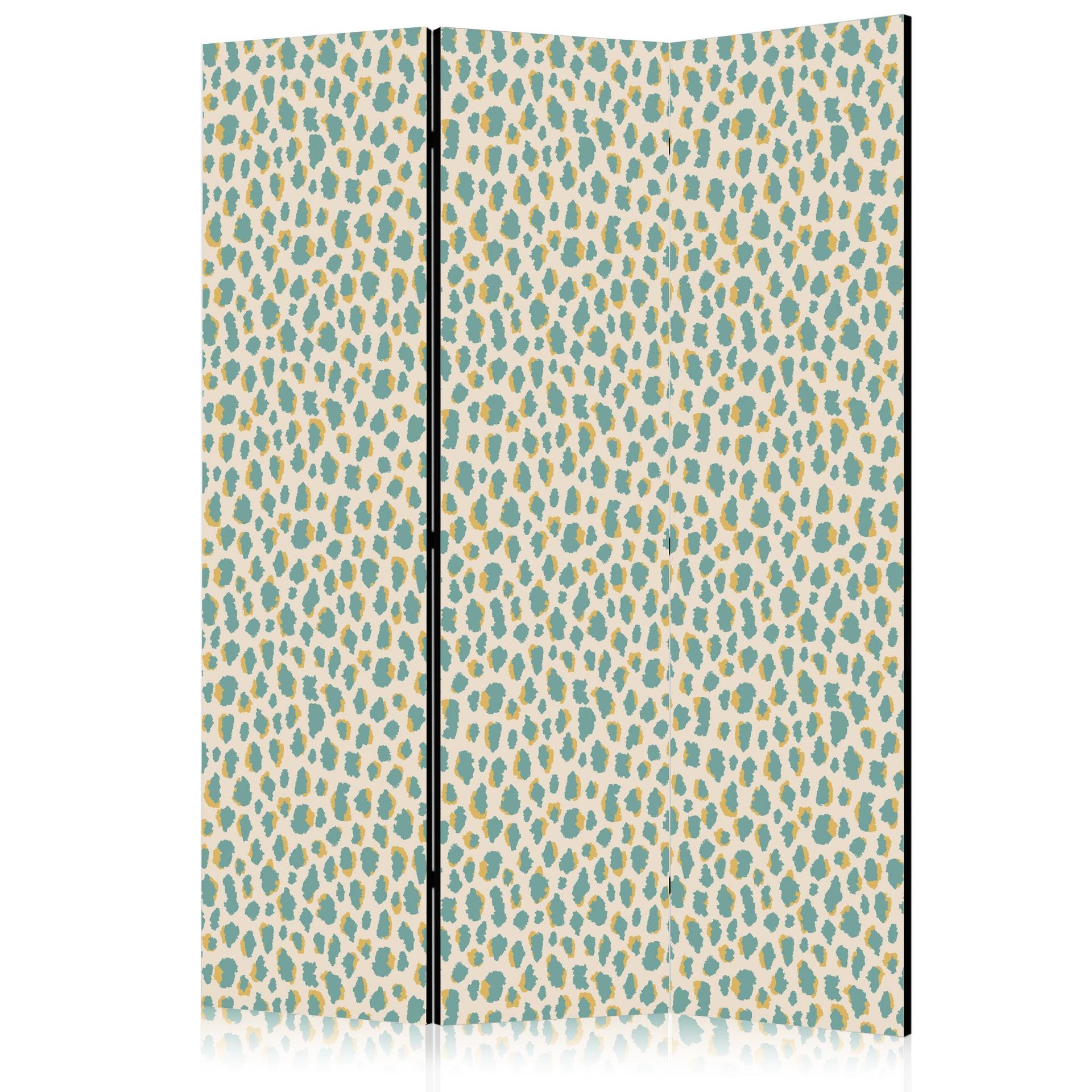 Paravent, Raumteiler freistehend, Trennwand - Giraffe Pattern in Turquoise Spots on a Light Backgrou