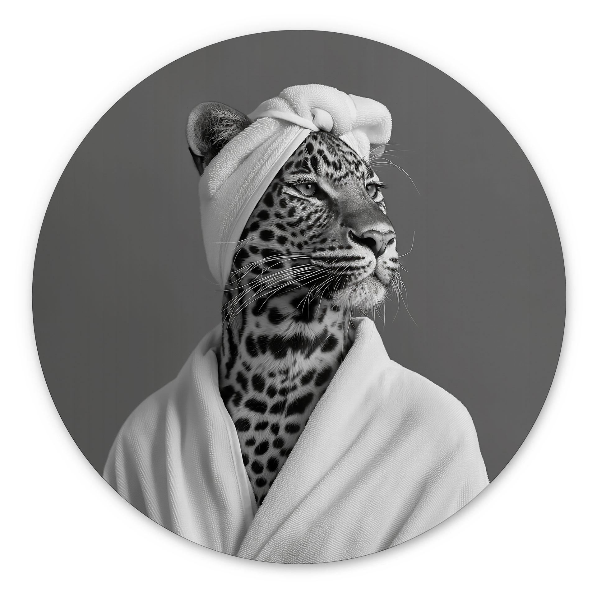 Royale Spa time-out med leopard - Rahner - rund – print på aluminium (Alu-Dibond)