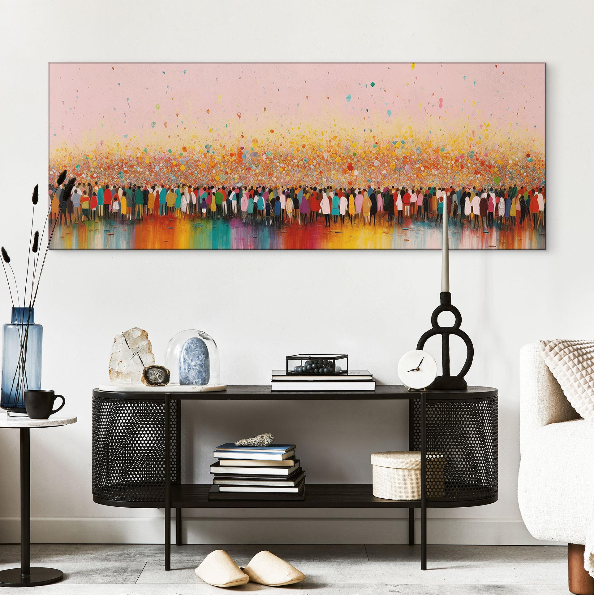 Wandbild Lebensfreude bunter Menschen - Treechild - Panorama - Alu-Dibond